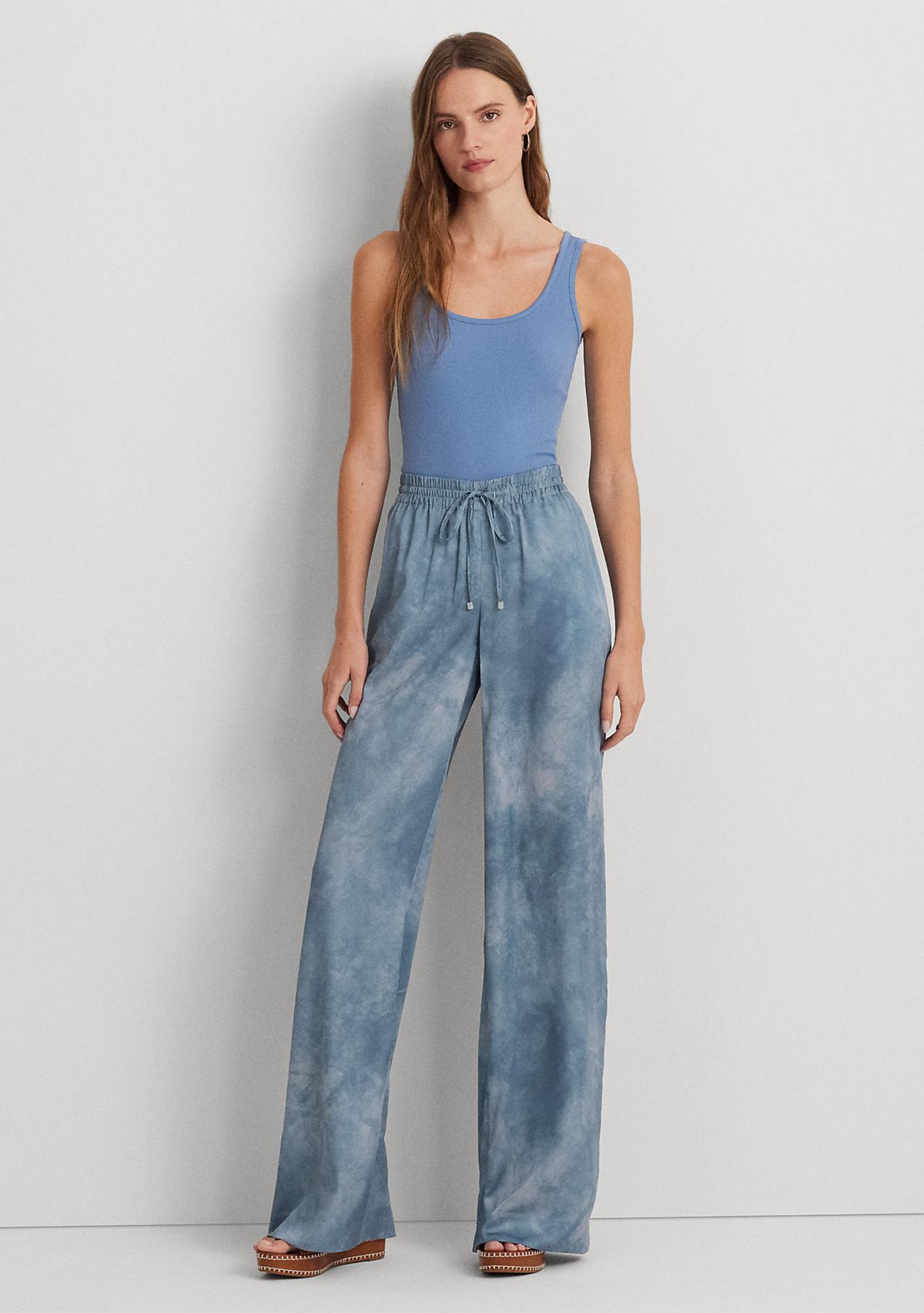 Printed Charmeuse Wide Leg Pants