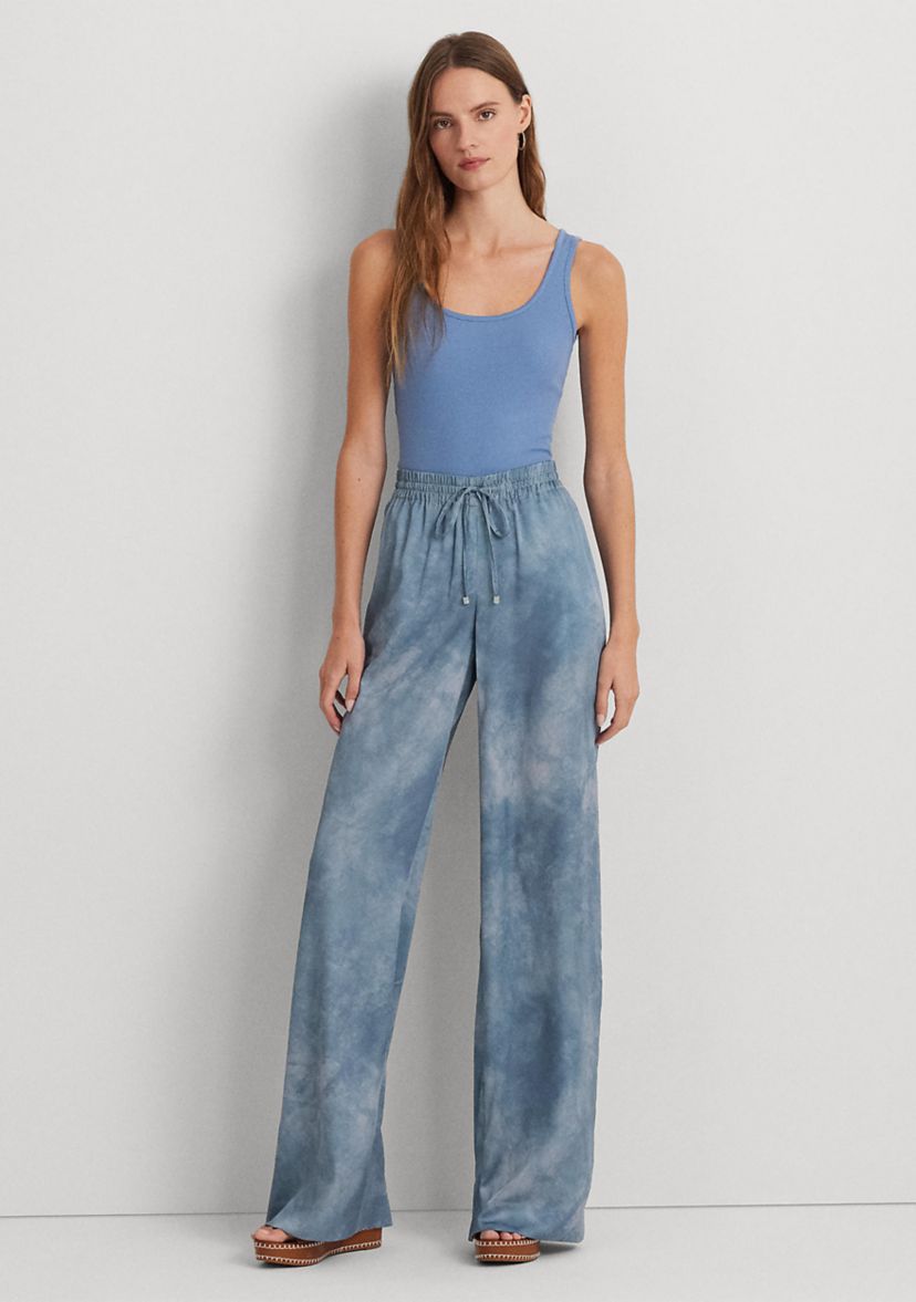 Printed Charmeuse Wide Leg Pants