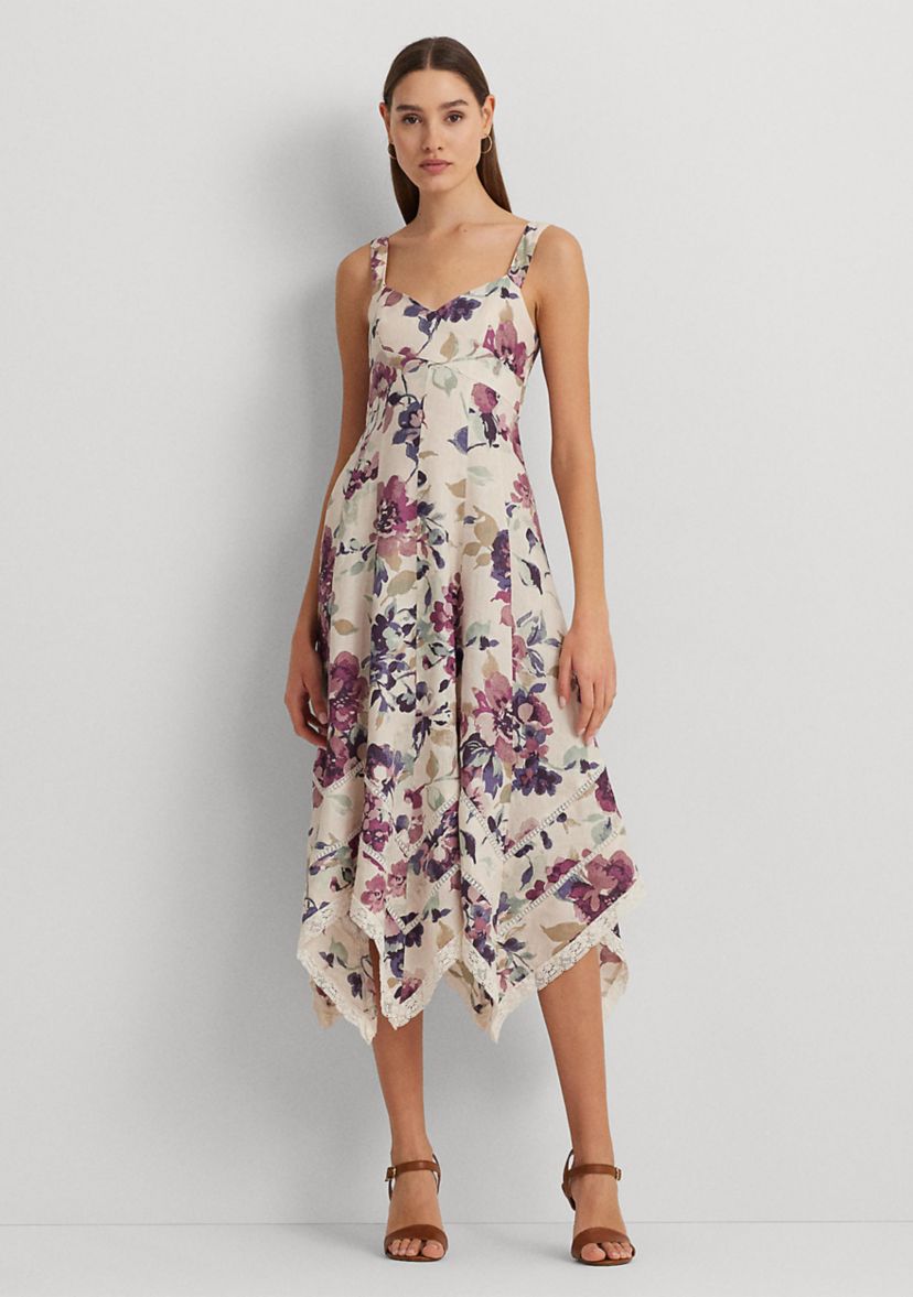 Womens Floral Linen Sleeveless Dress