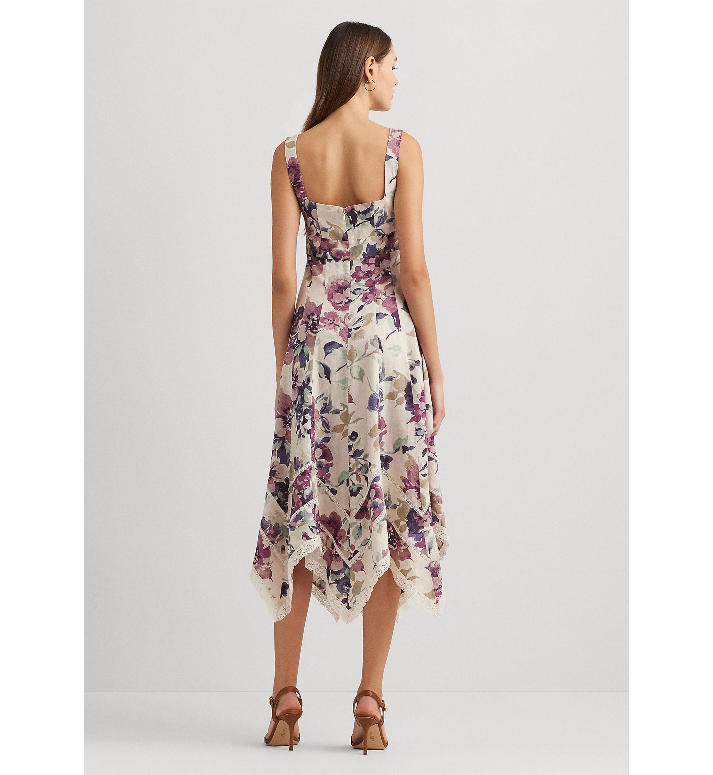 Womens Floral Linen Sleeveless Dress
