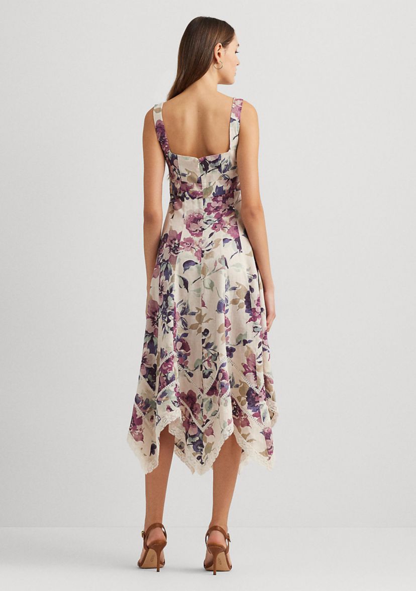 Womens Floral Linen Sleeveless Dress