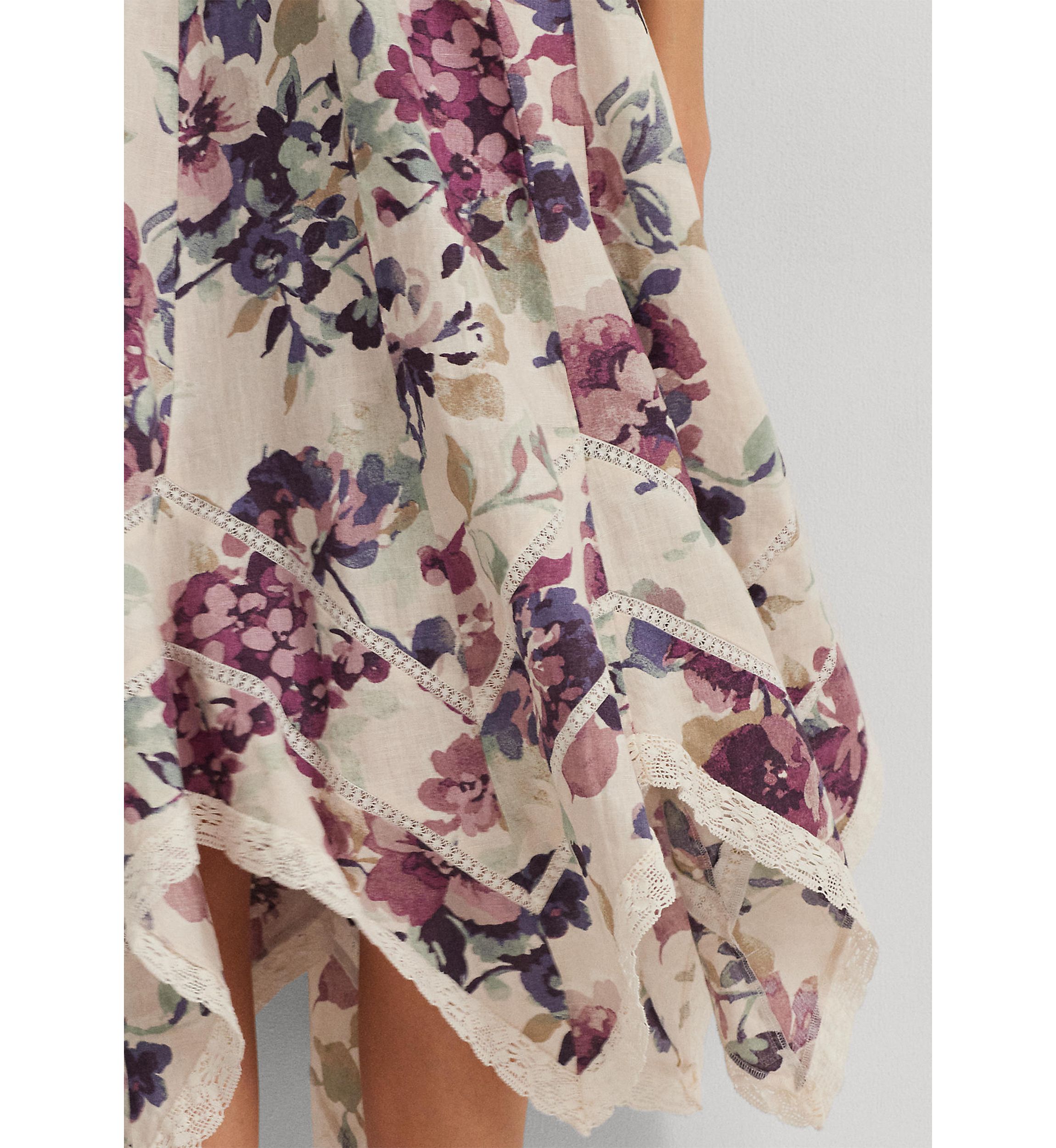 Womens Floral Linen Sleeveless Dress