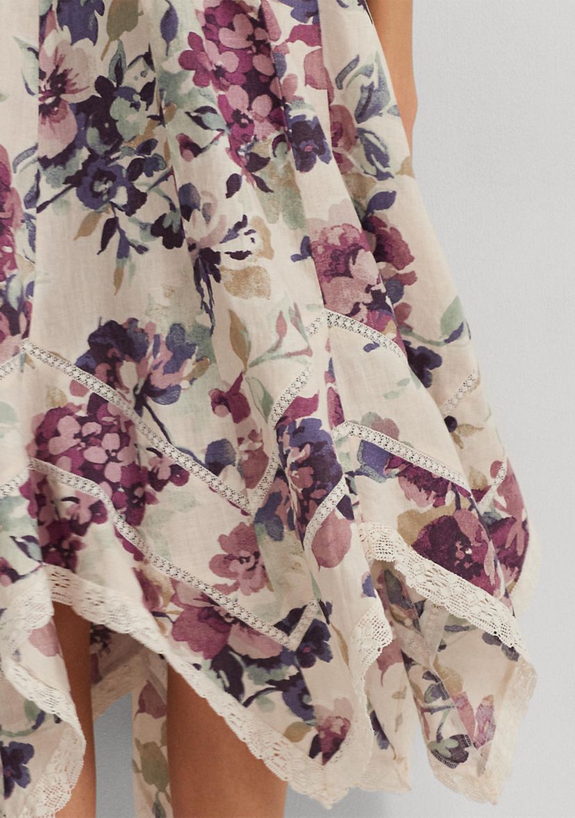Womens Floral Linen Sleeveless Dress