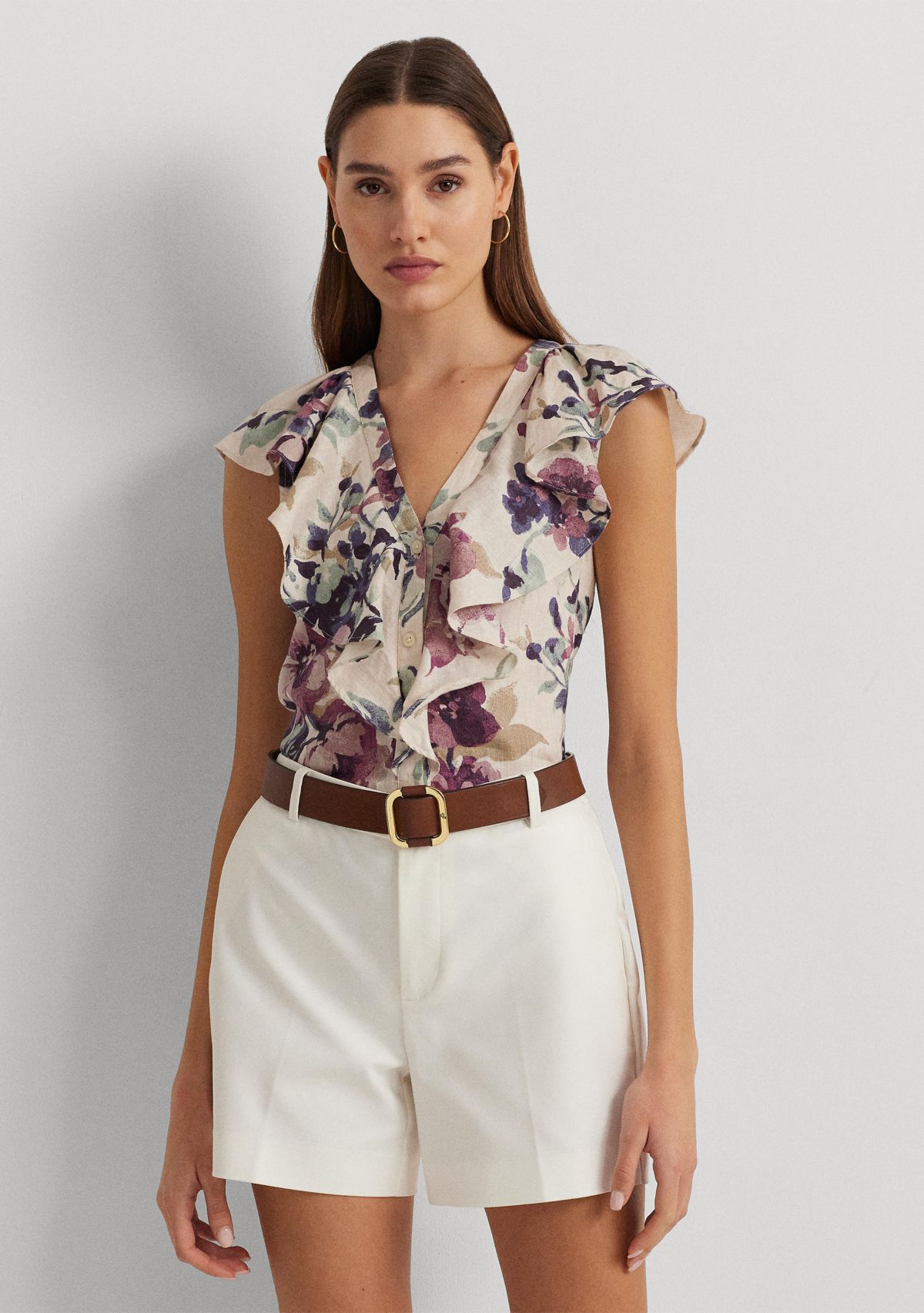 Womens Bicelt Shorts Sleeve Linen Blouse