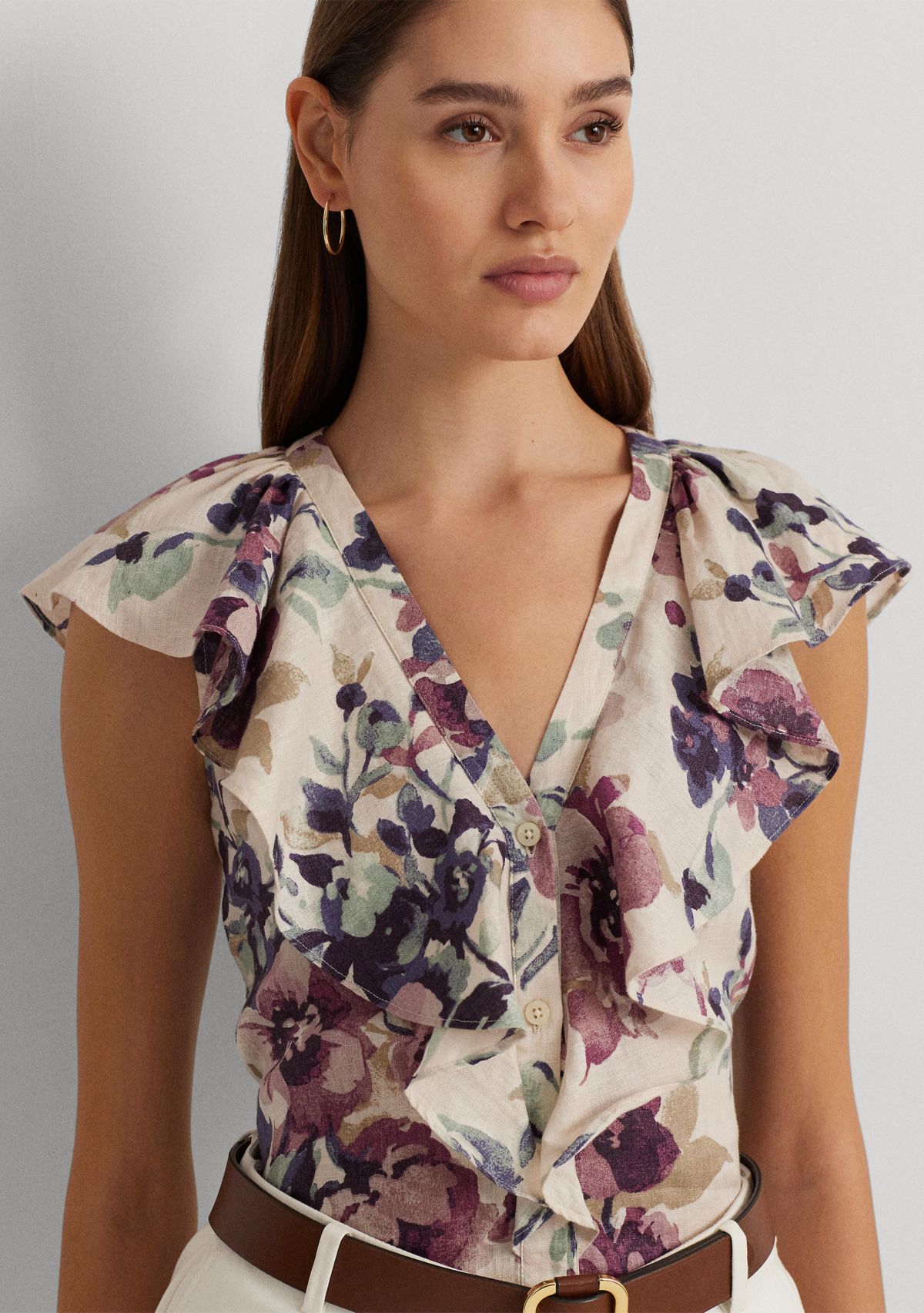 Womens Bicelt Shorts Sleeve Linen Blouse