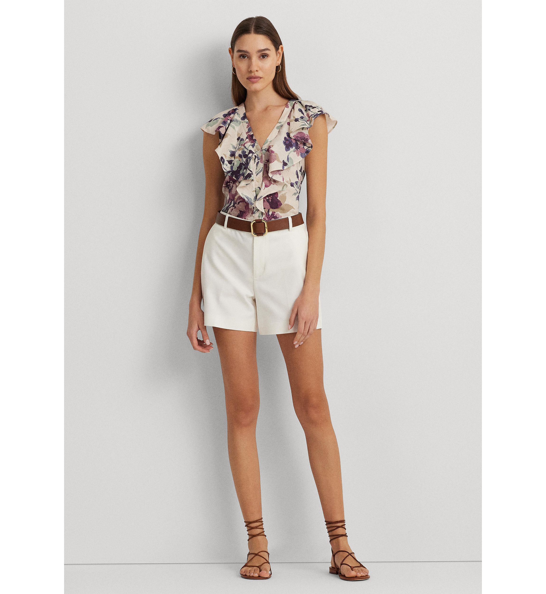Womens Bicelt Shorts Sleeve Linen Blouse