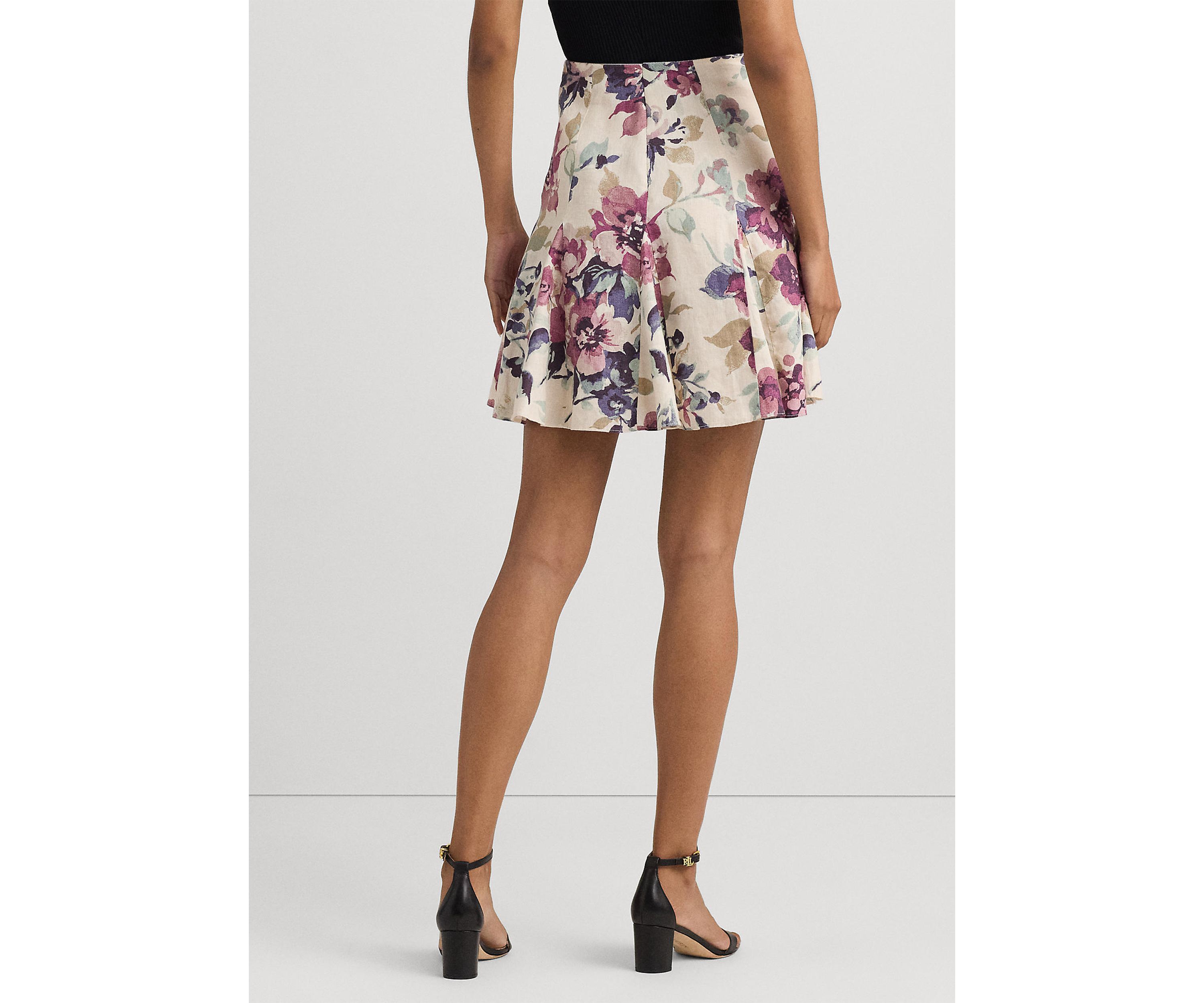 Womens Floral Linen Miniskirt