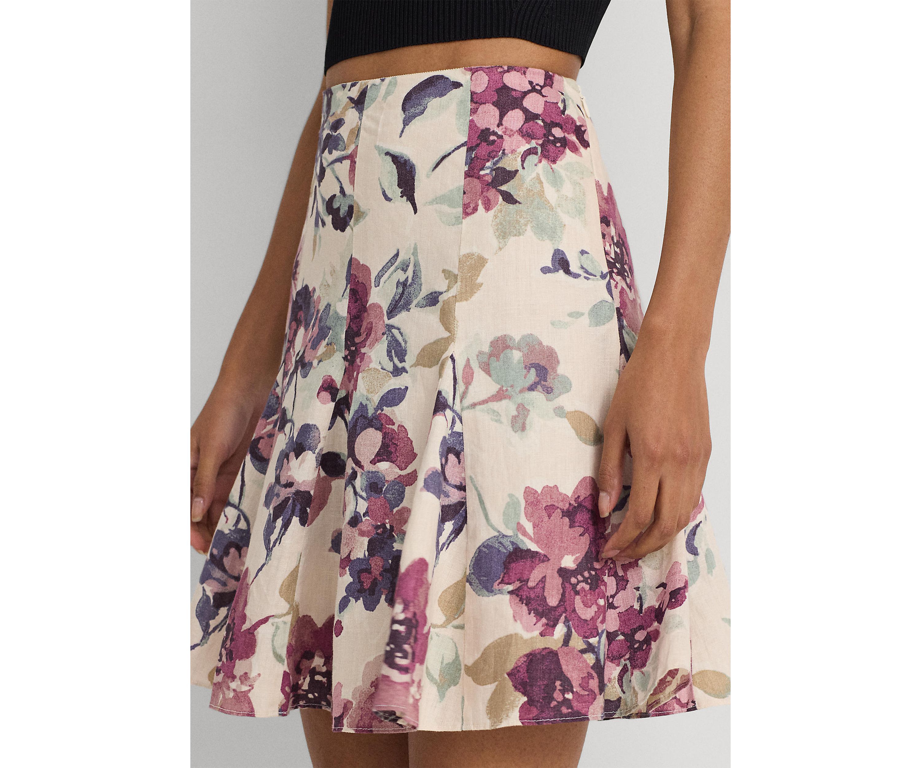 Womens Floral Linen Miniskirt