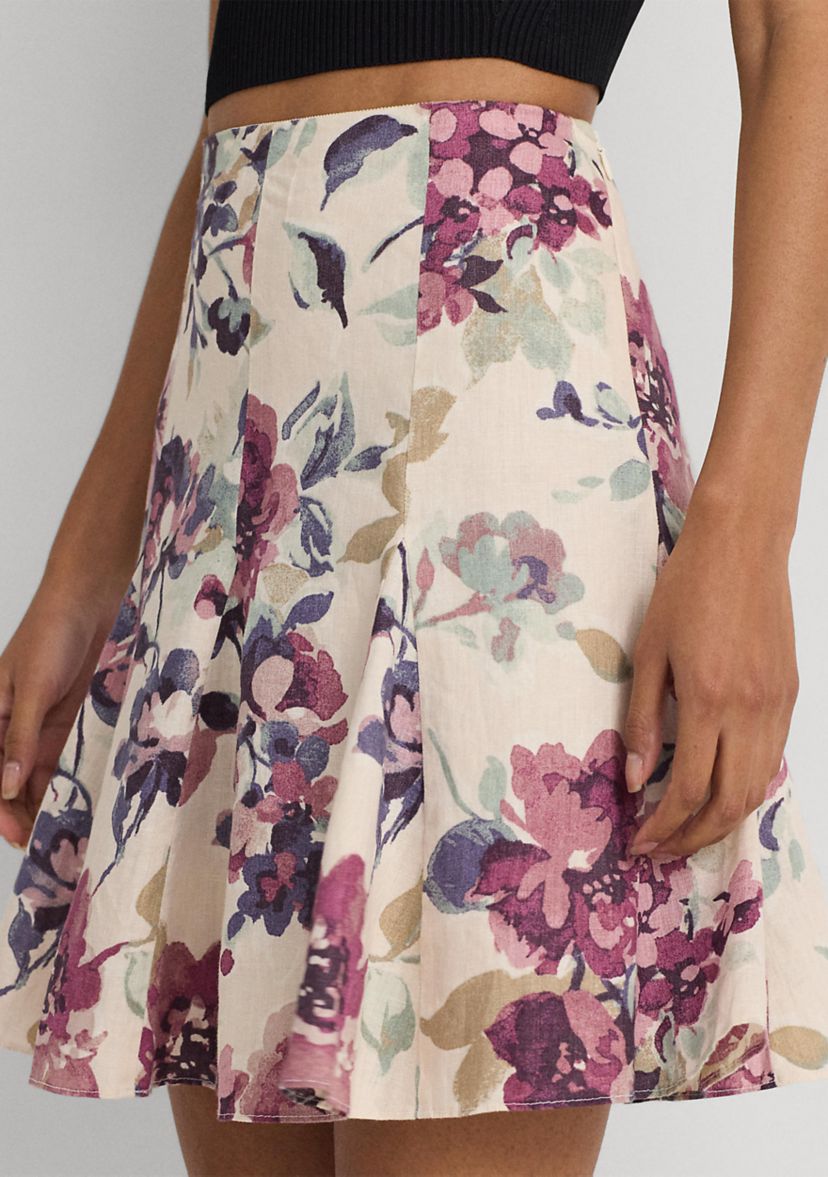 Womens Floral Linen Miniskirt