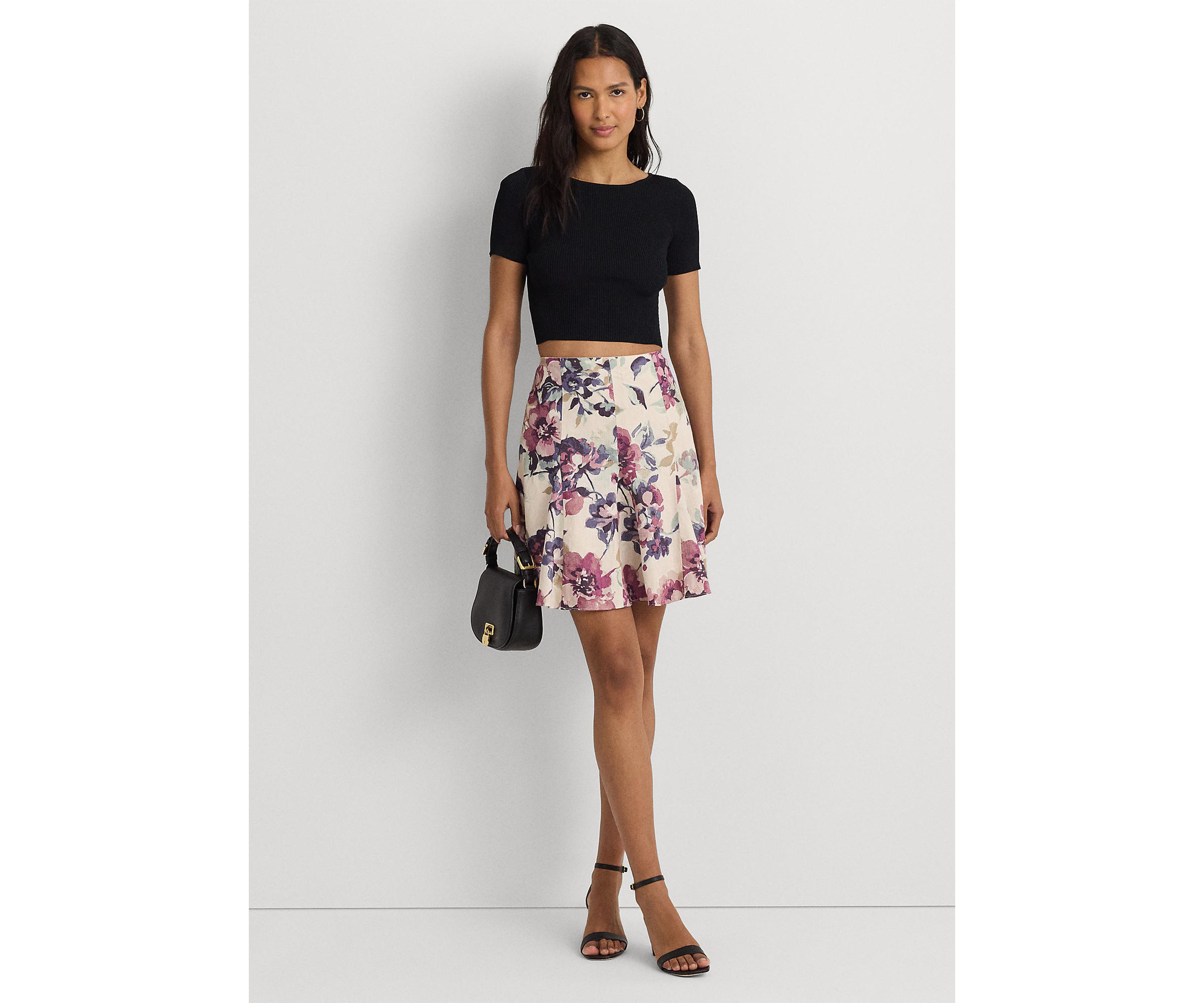 Womens Floral Linen Miniskirt