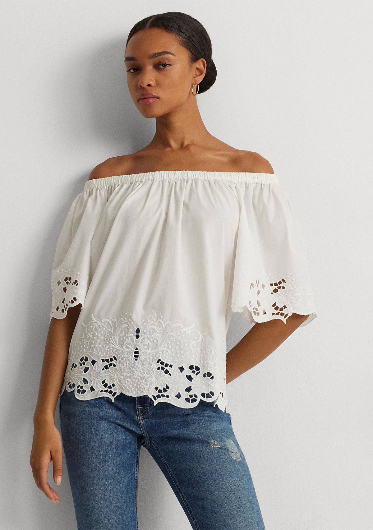 Eyelet Cotton Off the Shoulder Blouse