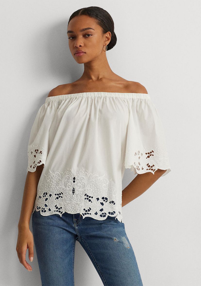 Eyelet Cotton Off the Shoulder Blouse
