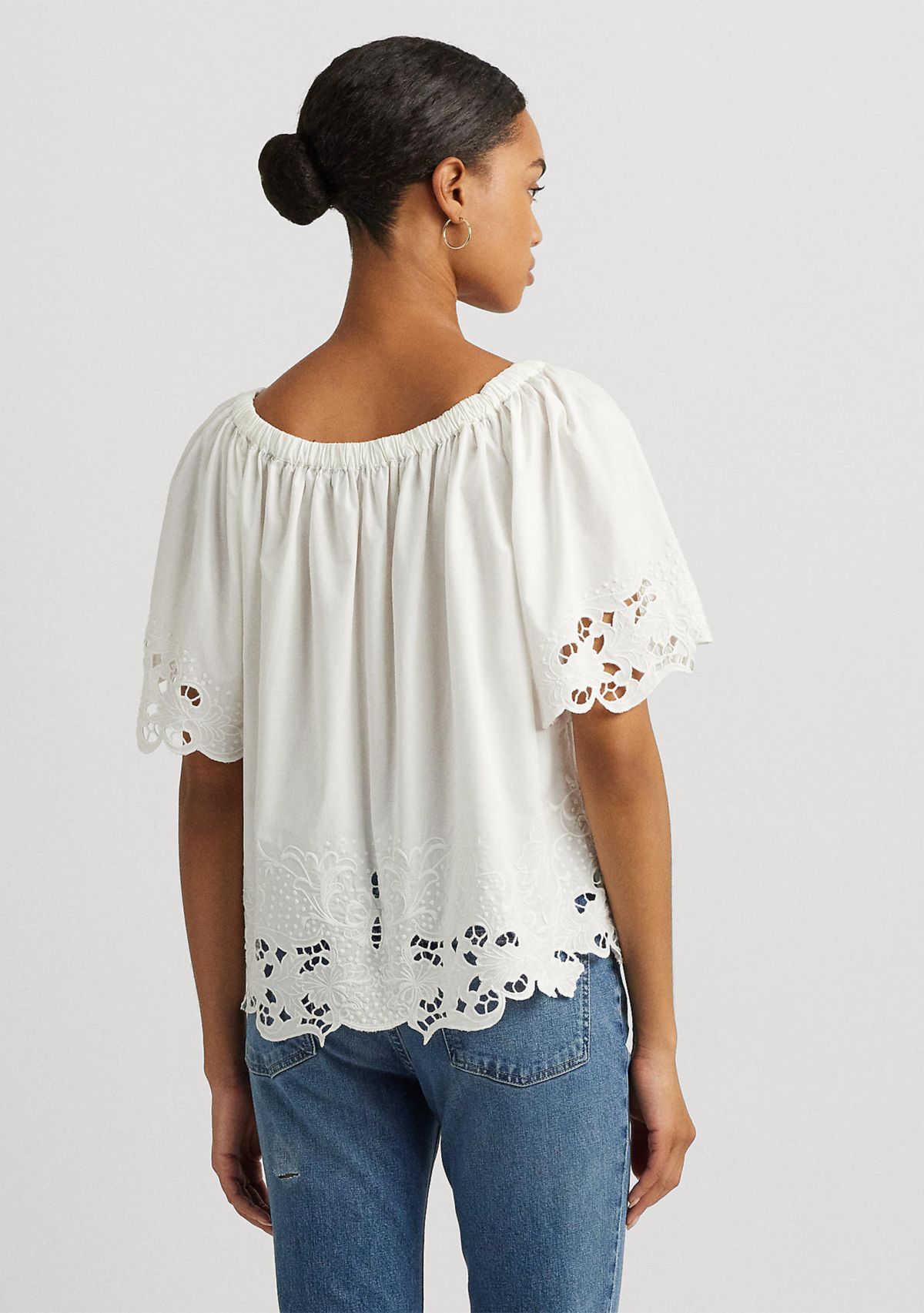 Eyelet Cotton Off the Shoulder Blouse
