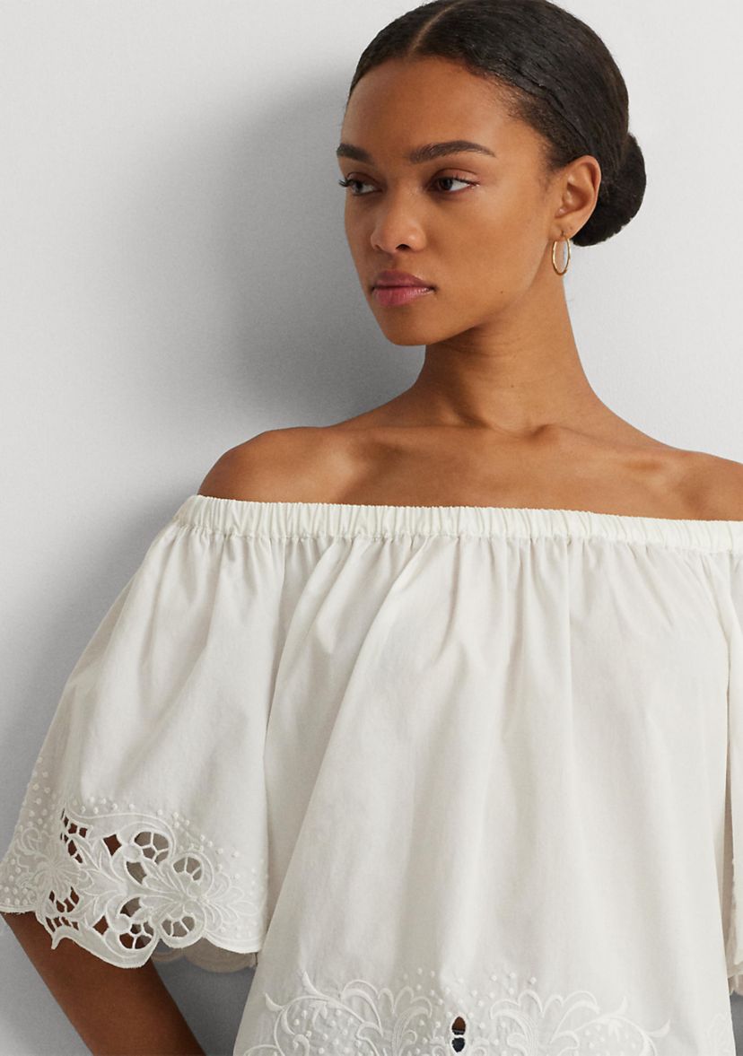Eyelet Cotton Off the Shoulder Blouse