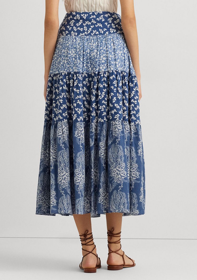 Patchwork Floral Voile Tiered Skirt