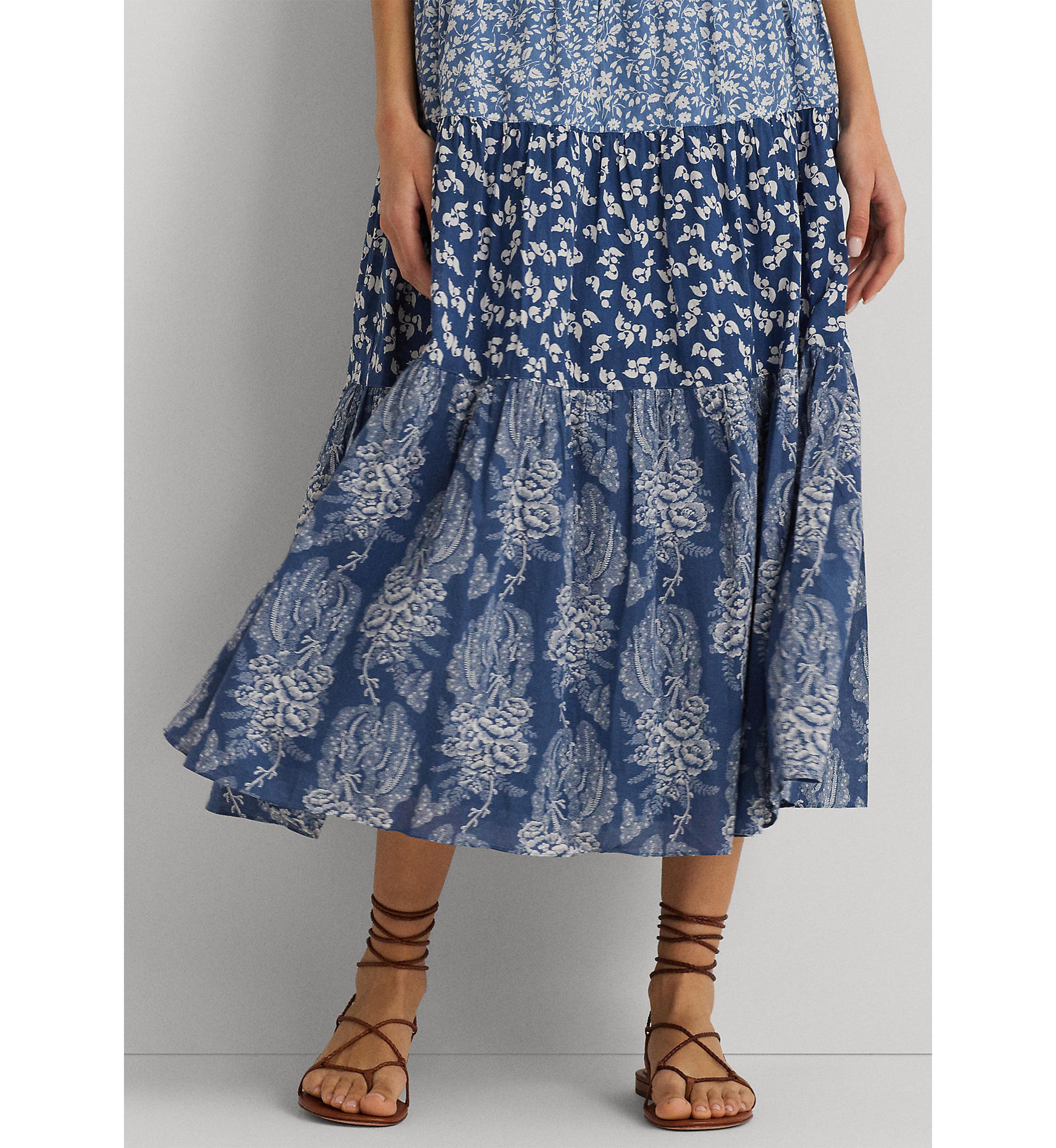 Patchwork Floral Voile Tiered Skirt