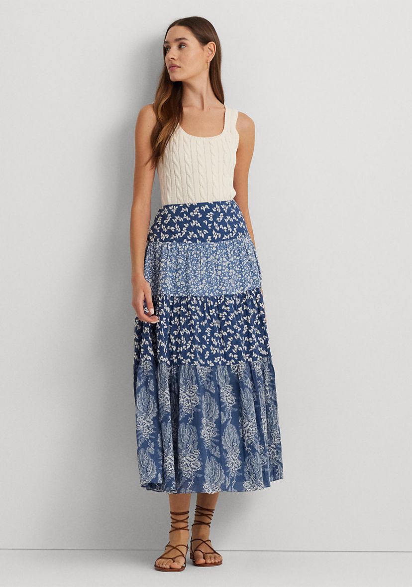 Patchwork Floral Voile Tiered Skirt