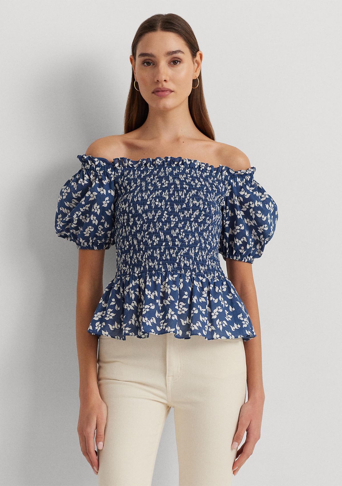 Floral Cotton Voile Peplum Blouse