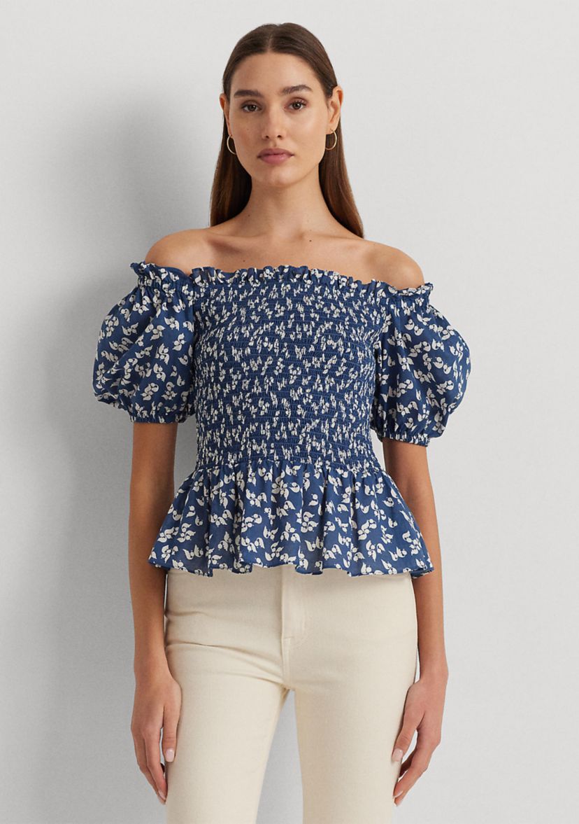 Floral Cotton Voile Peplum Blouse