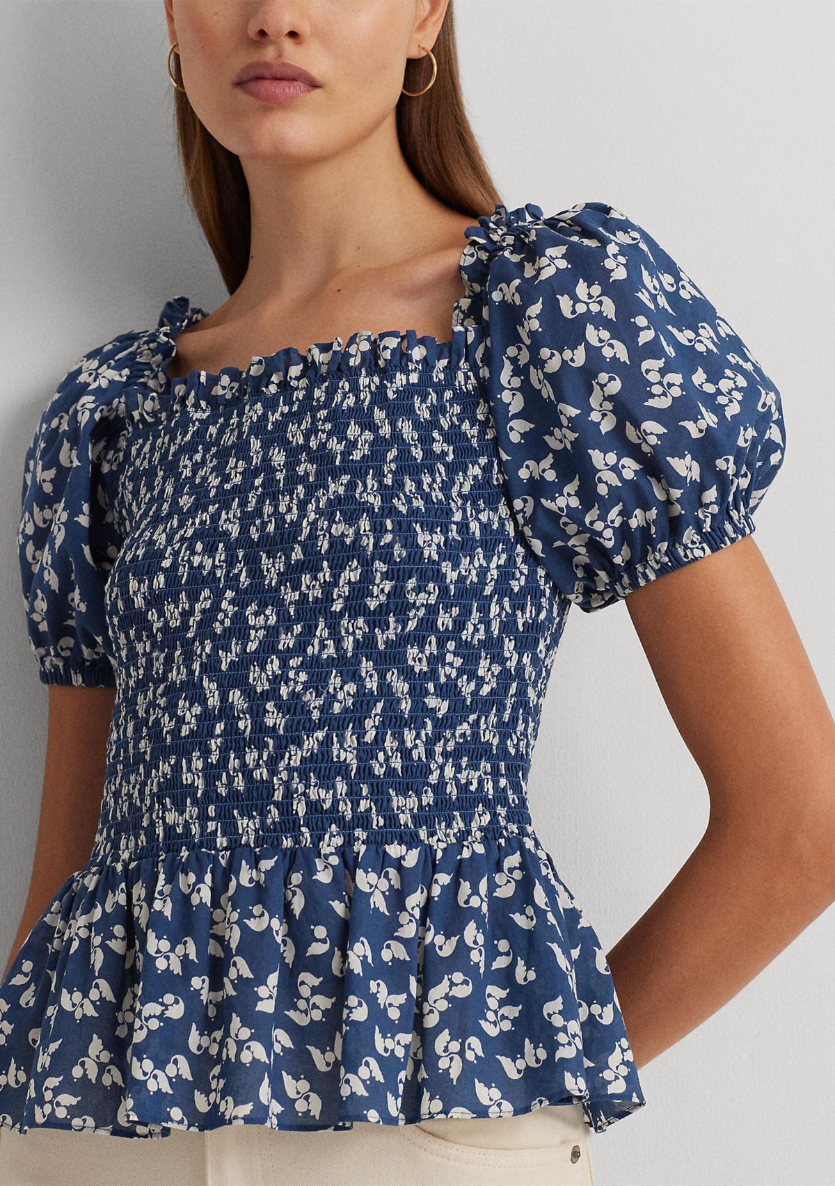 Floral Cotton Voile Peplum Blouse