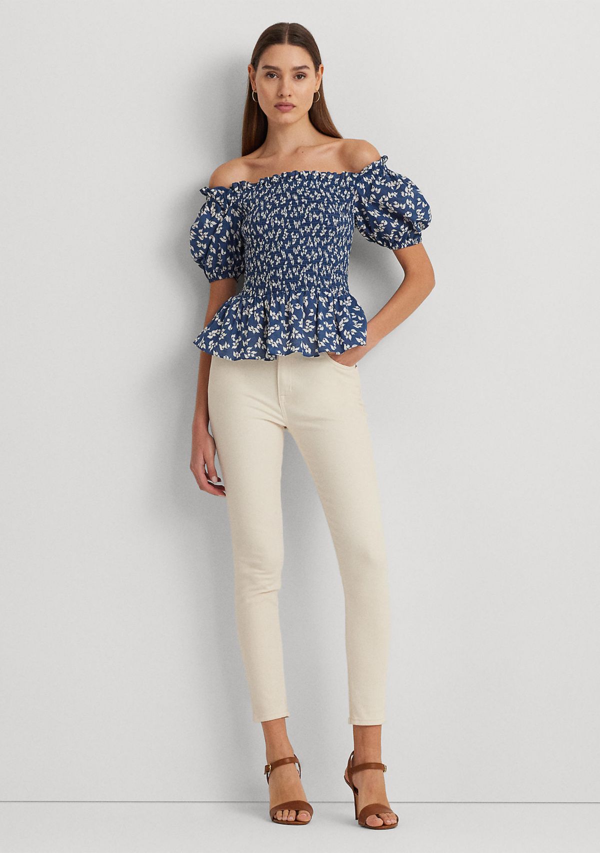 Floral Cotton Voile Peplum Blouse