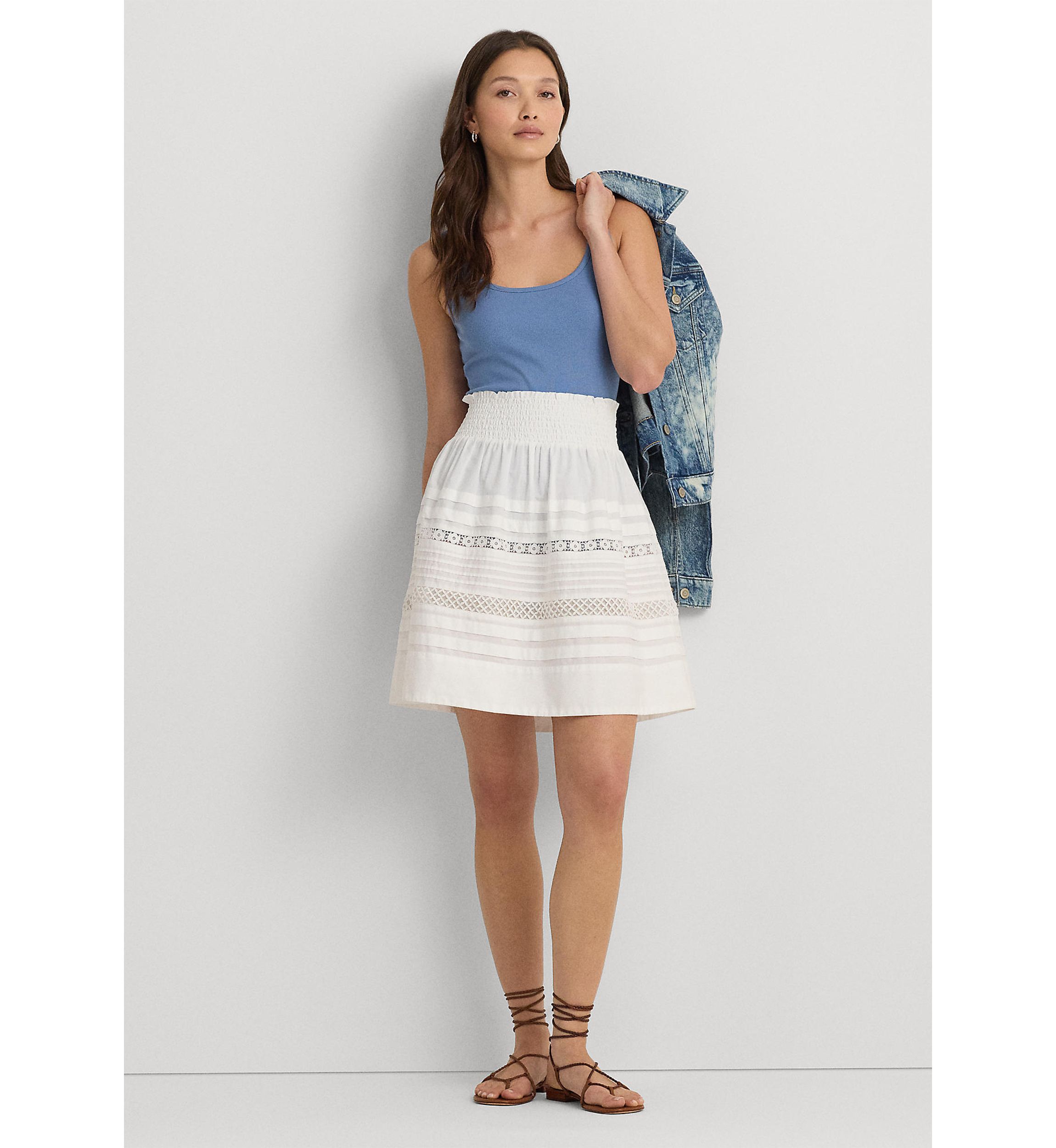 Lace Trim Cotton Broadcloth Mini Skirt