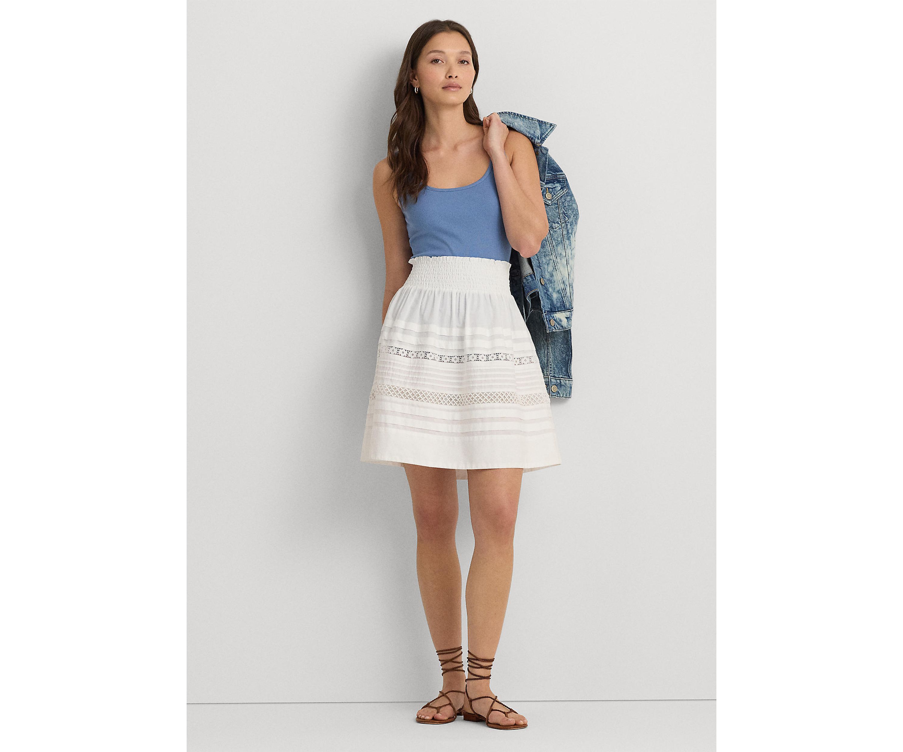 Lace Trim Cotton Broadcloth Mini Skirt