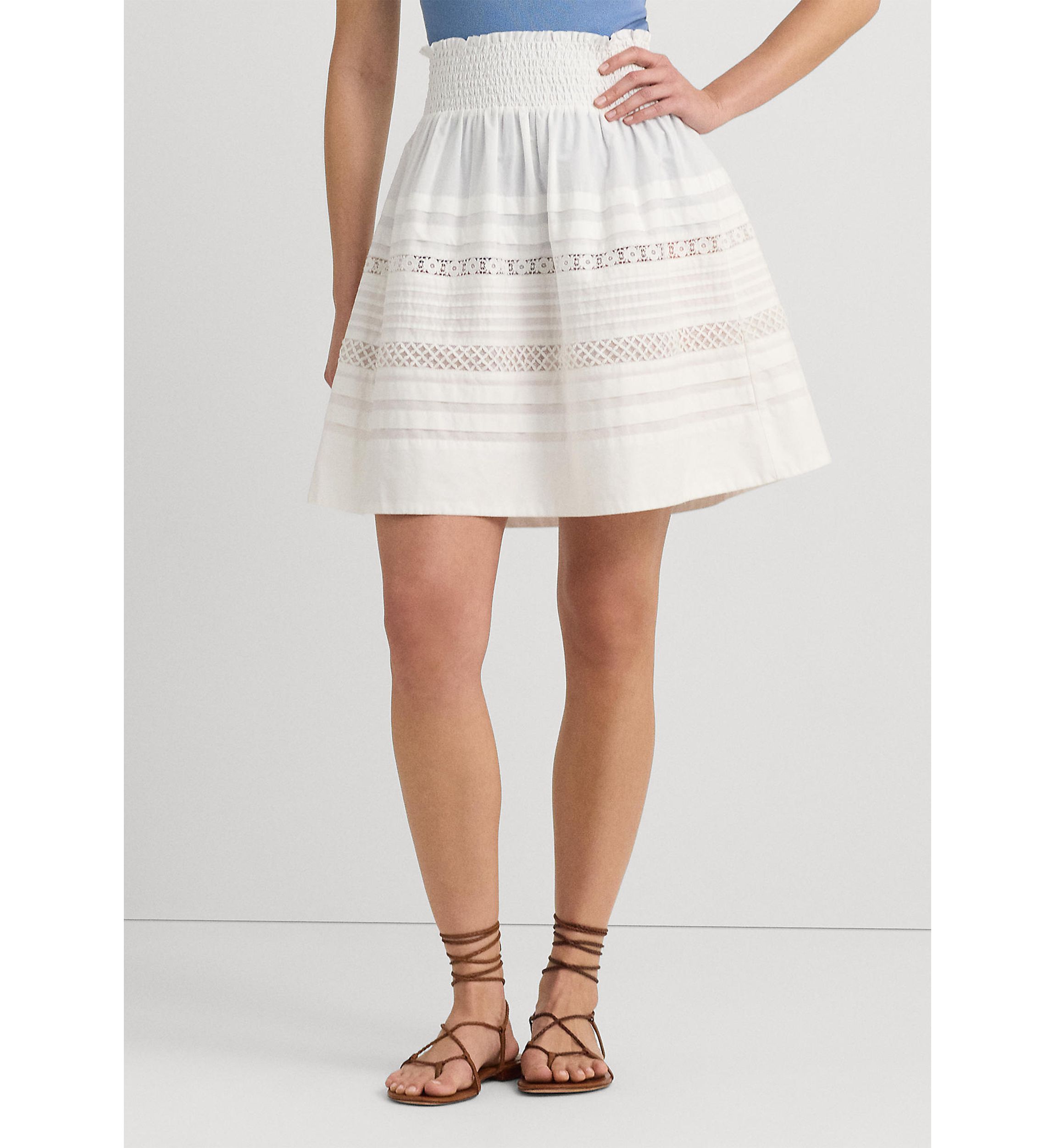 Lace Trim Cotton Broadcloth Mini Skirt