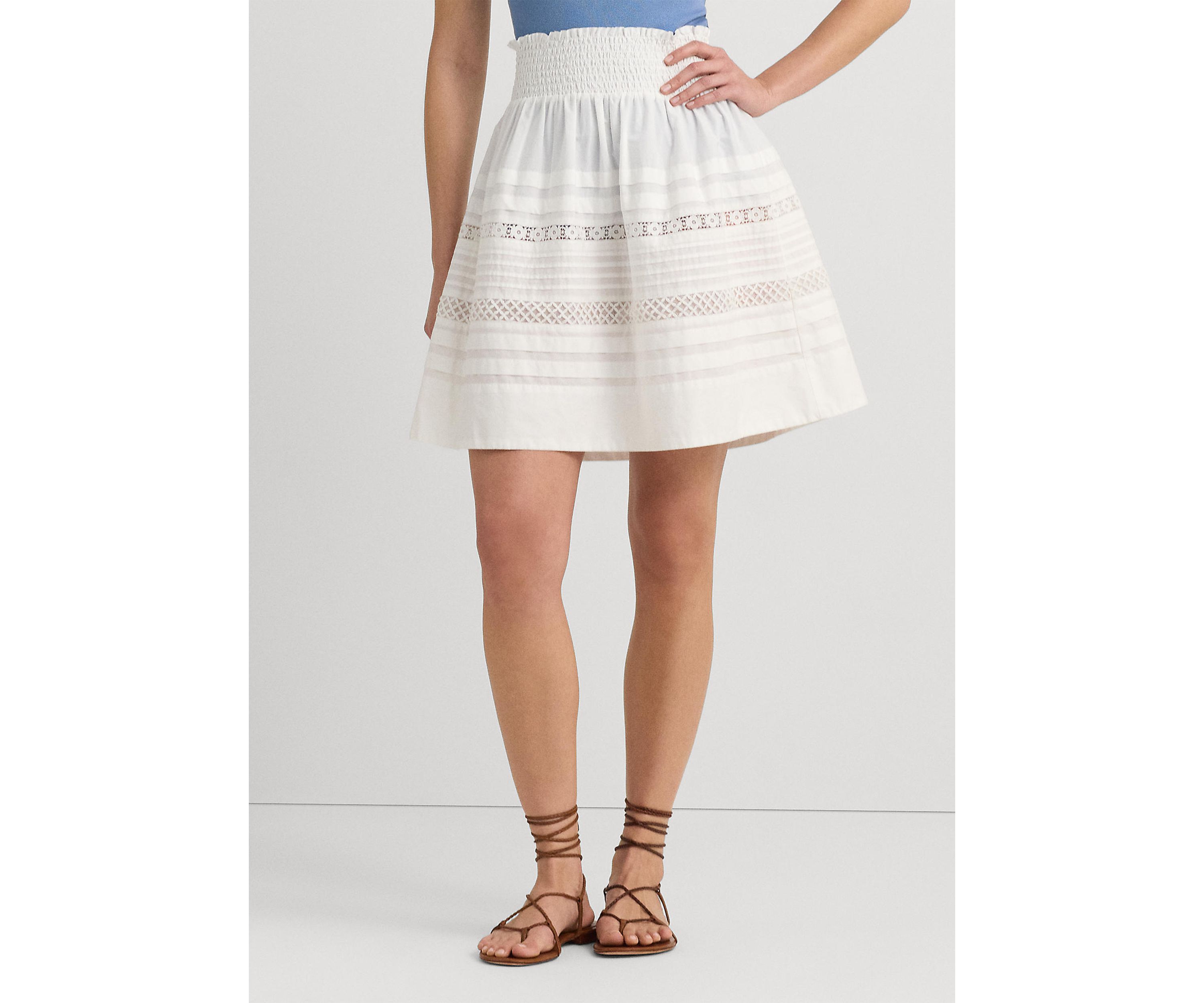 Lace Trim Cotton Broadcloth Mini Skirt