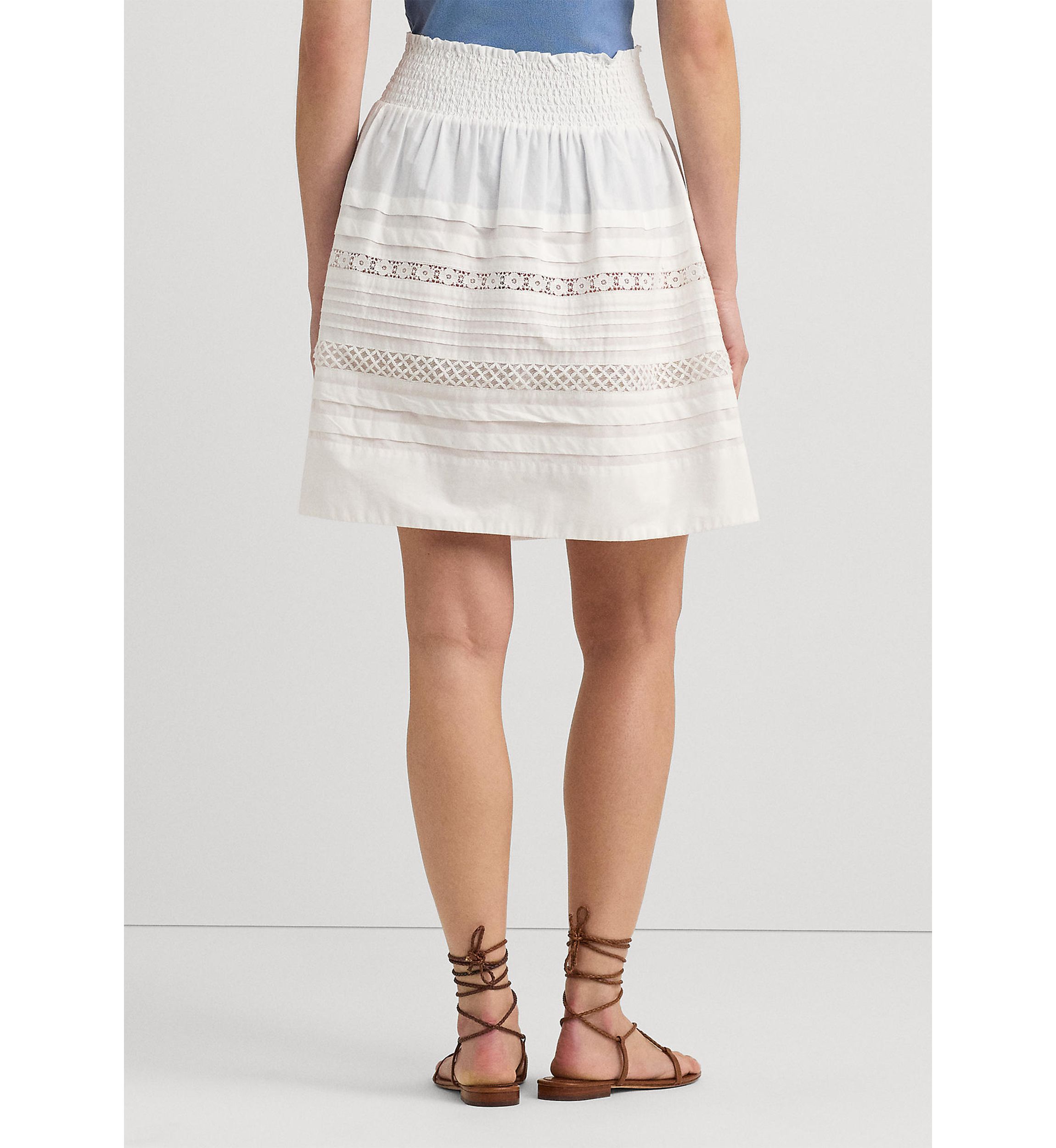 Lace Trim Cotton Broadcloth Mini Skirt