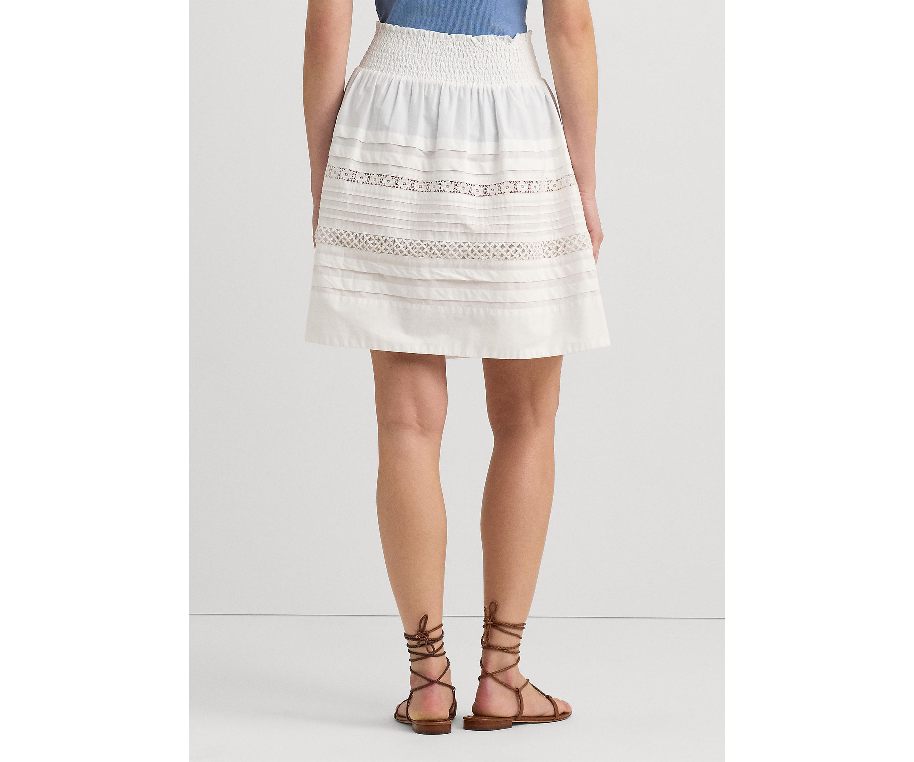 Lace Trim Cotton Broadcloth Mini Skirt