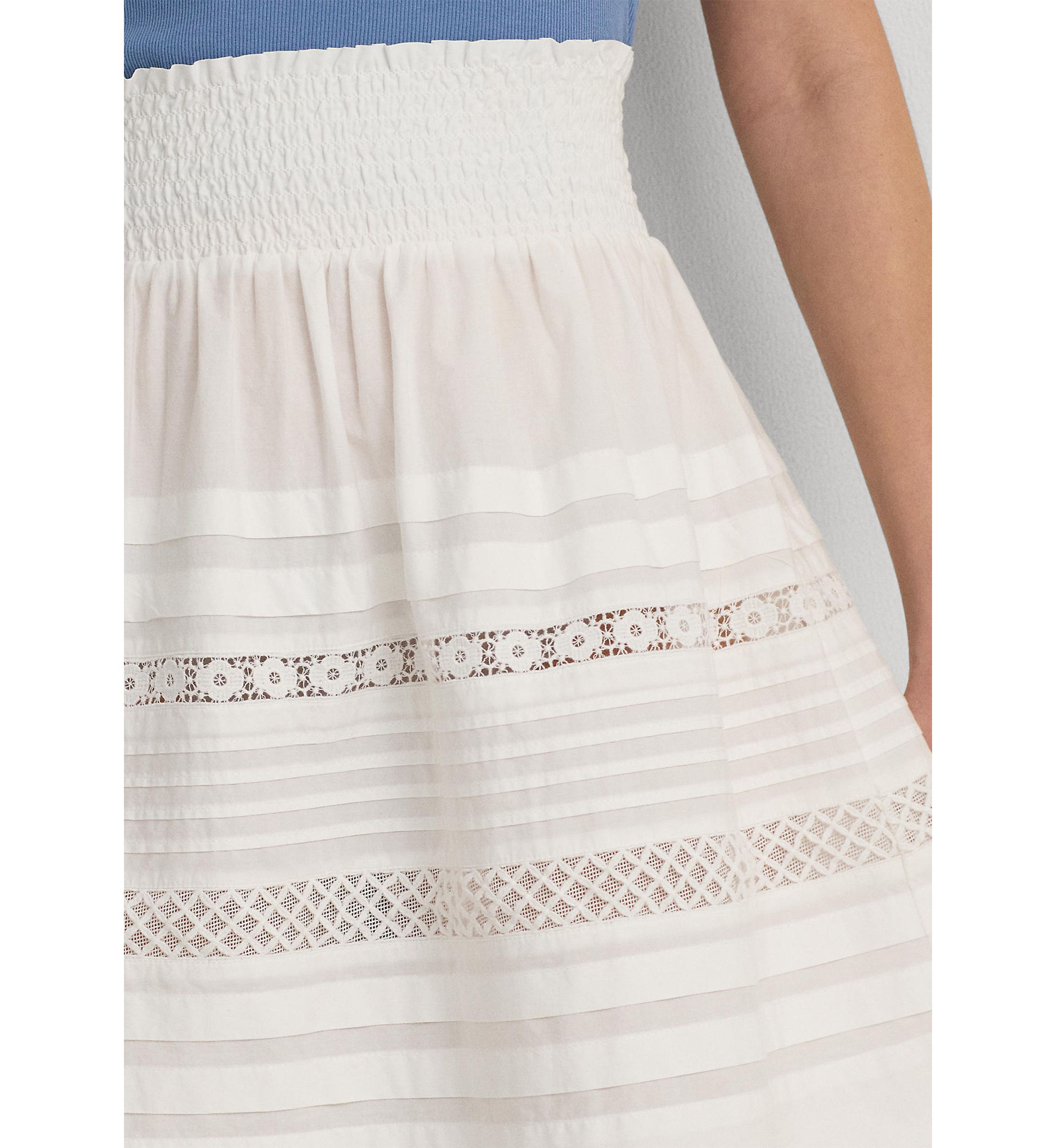 Lace Trim Cotton Broadcloth Mini Skirt
