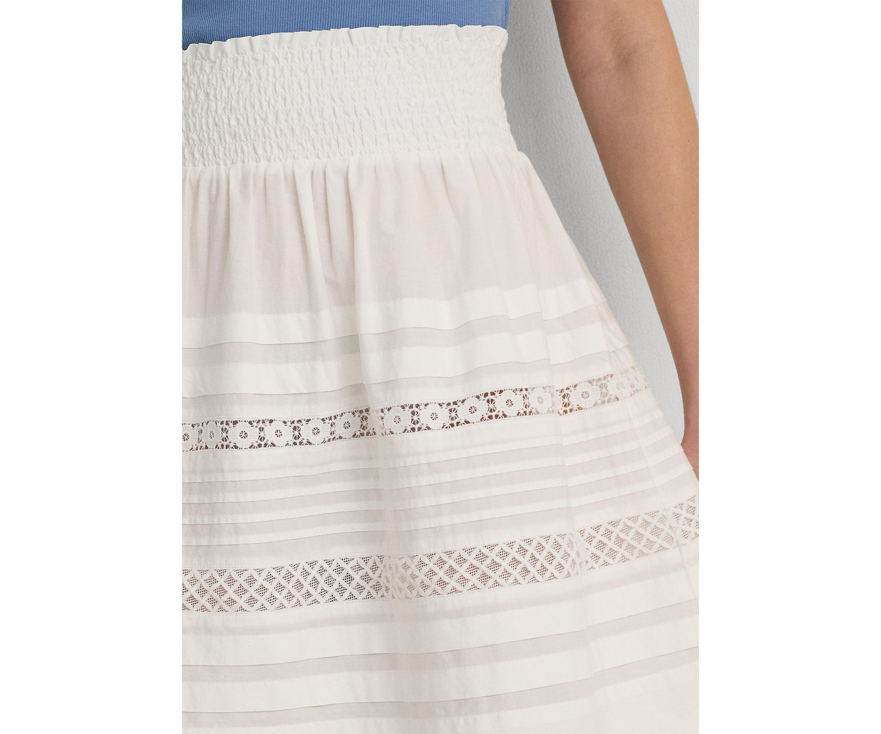 Lace Trim Cotton Broadcloth Mini Skirt