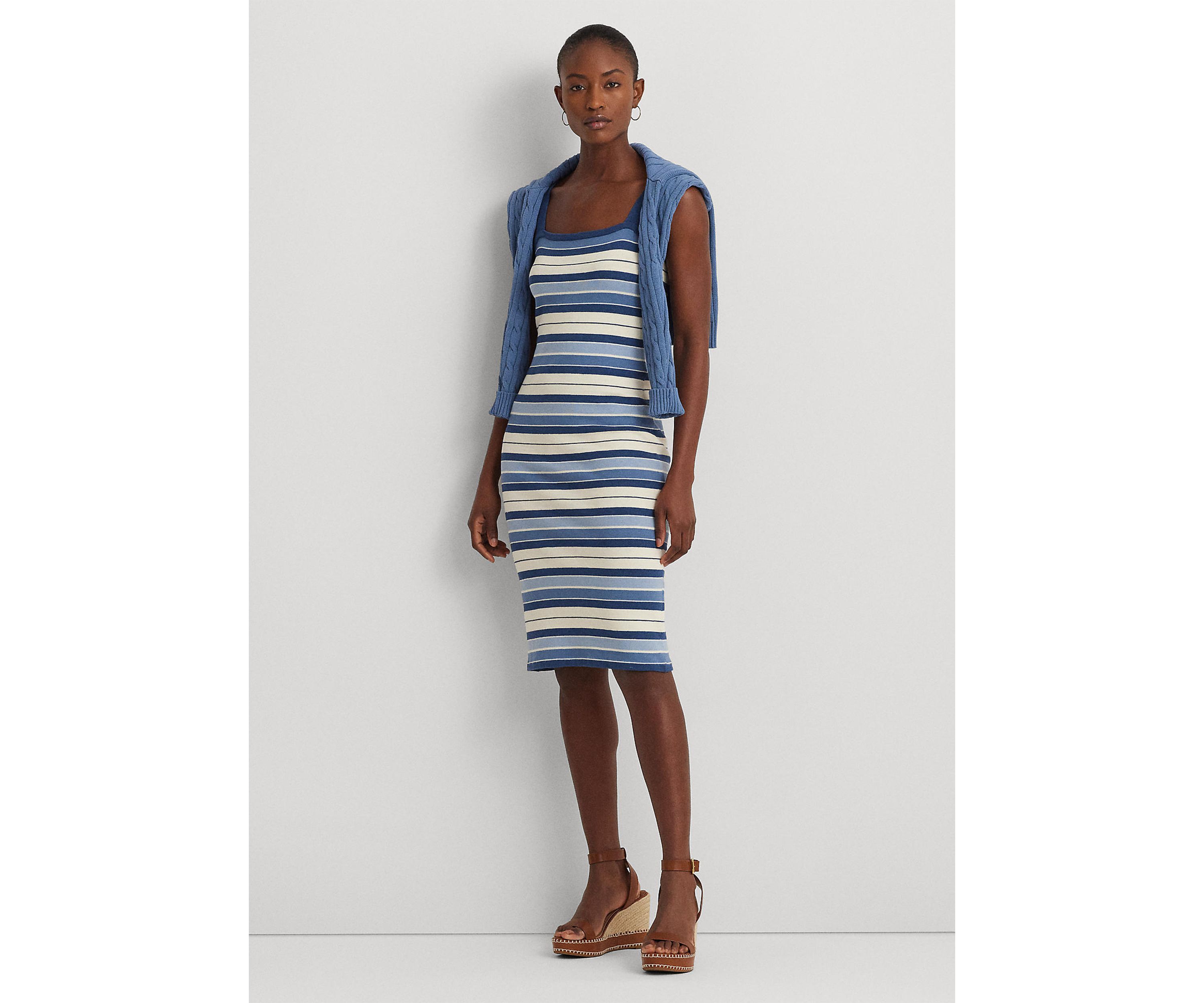 Striped Cotton Blend Tank Dress