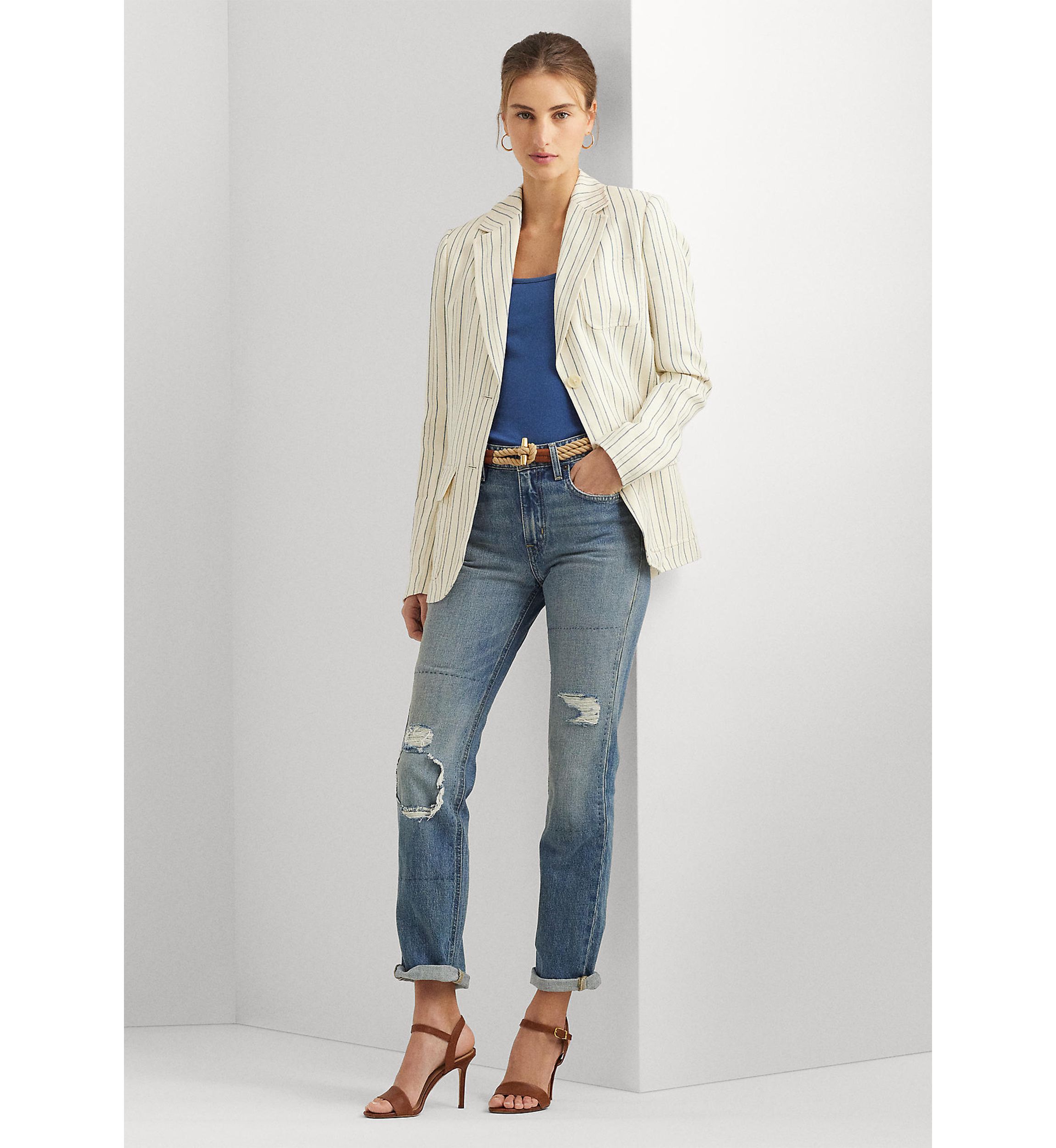 Striped Cotton Blend Blazer