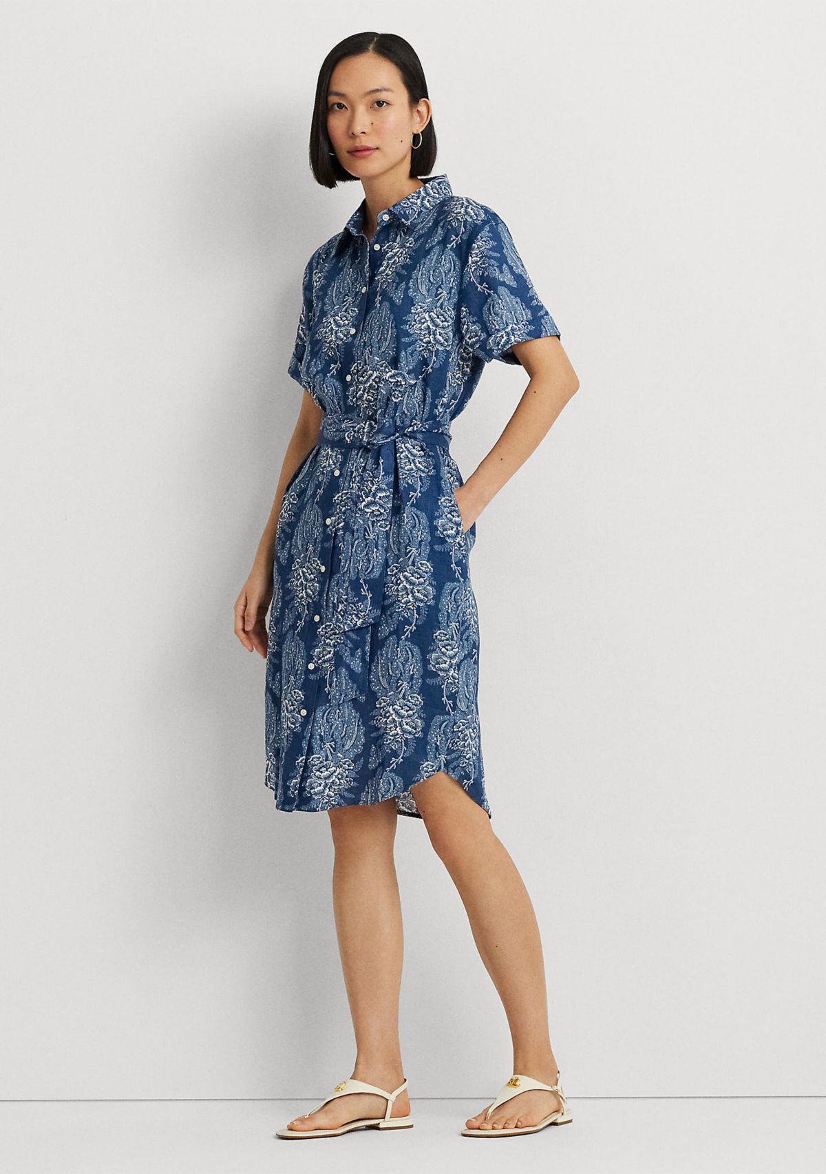 Floral Belted Linen Shirtdress