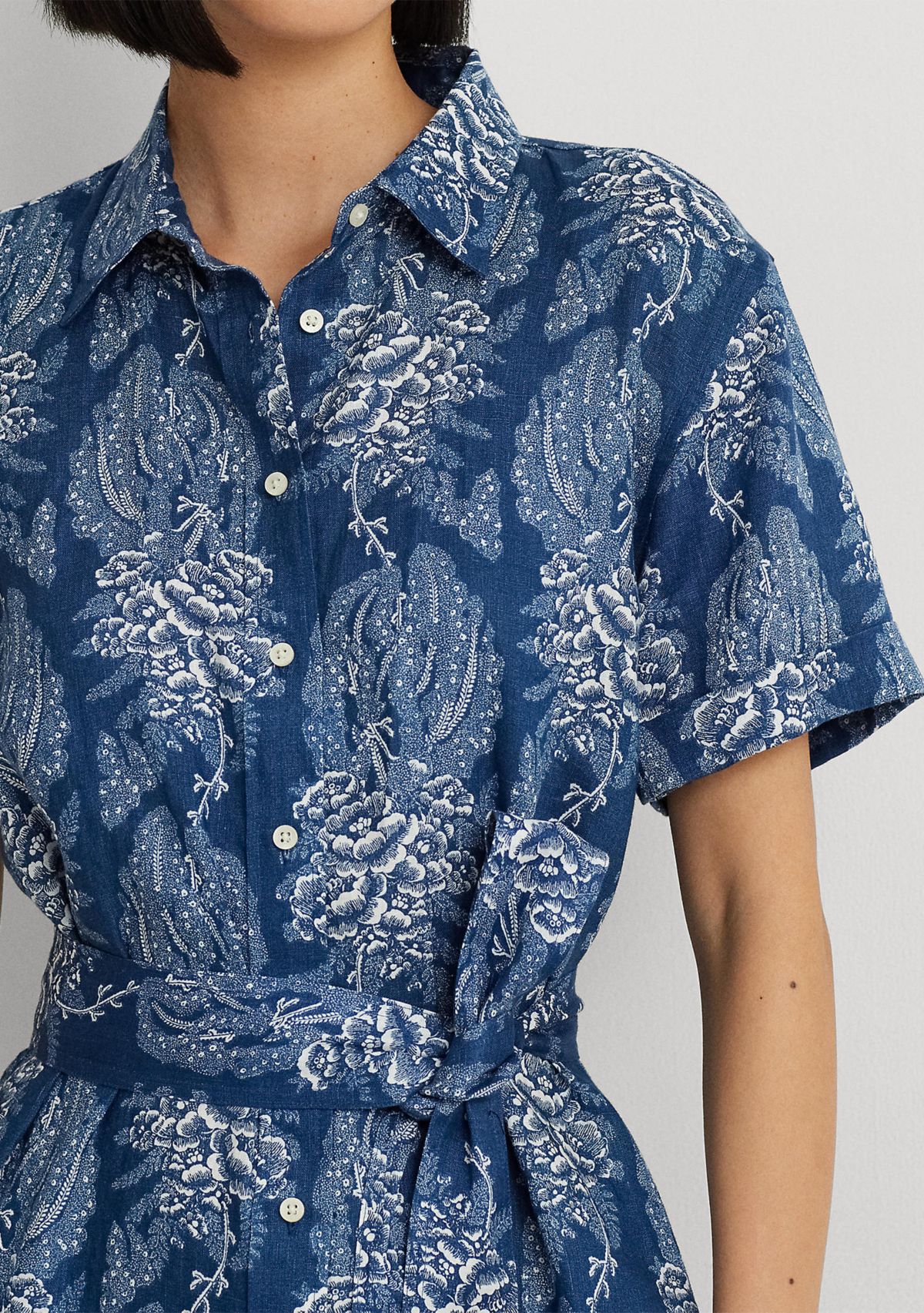 Floral Belted Linen Shirtdress