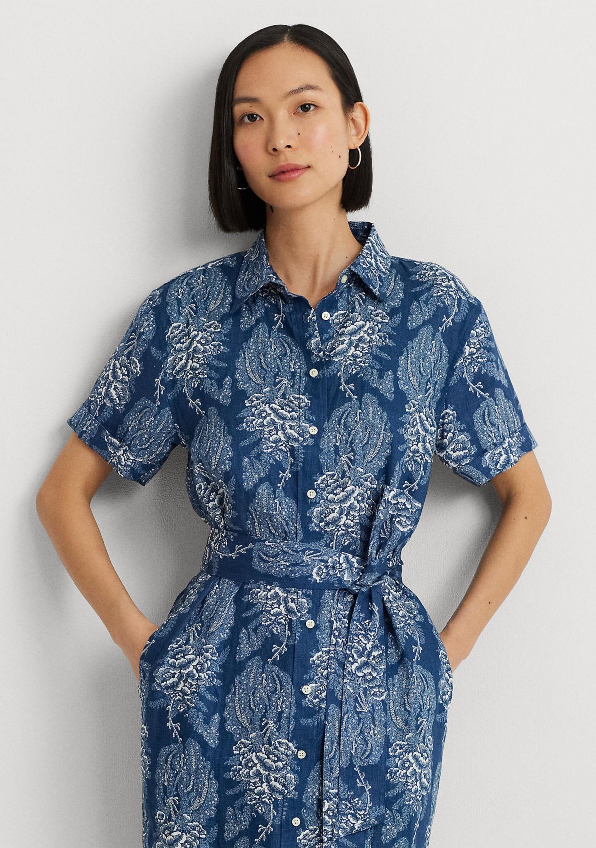 Floral Belted Linen Shirtdress