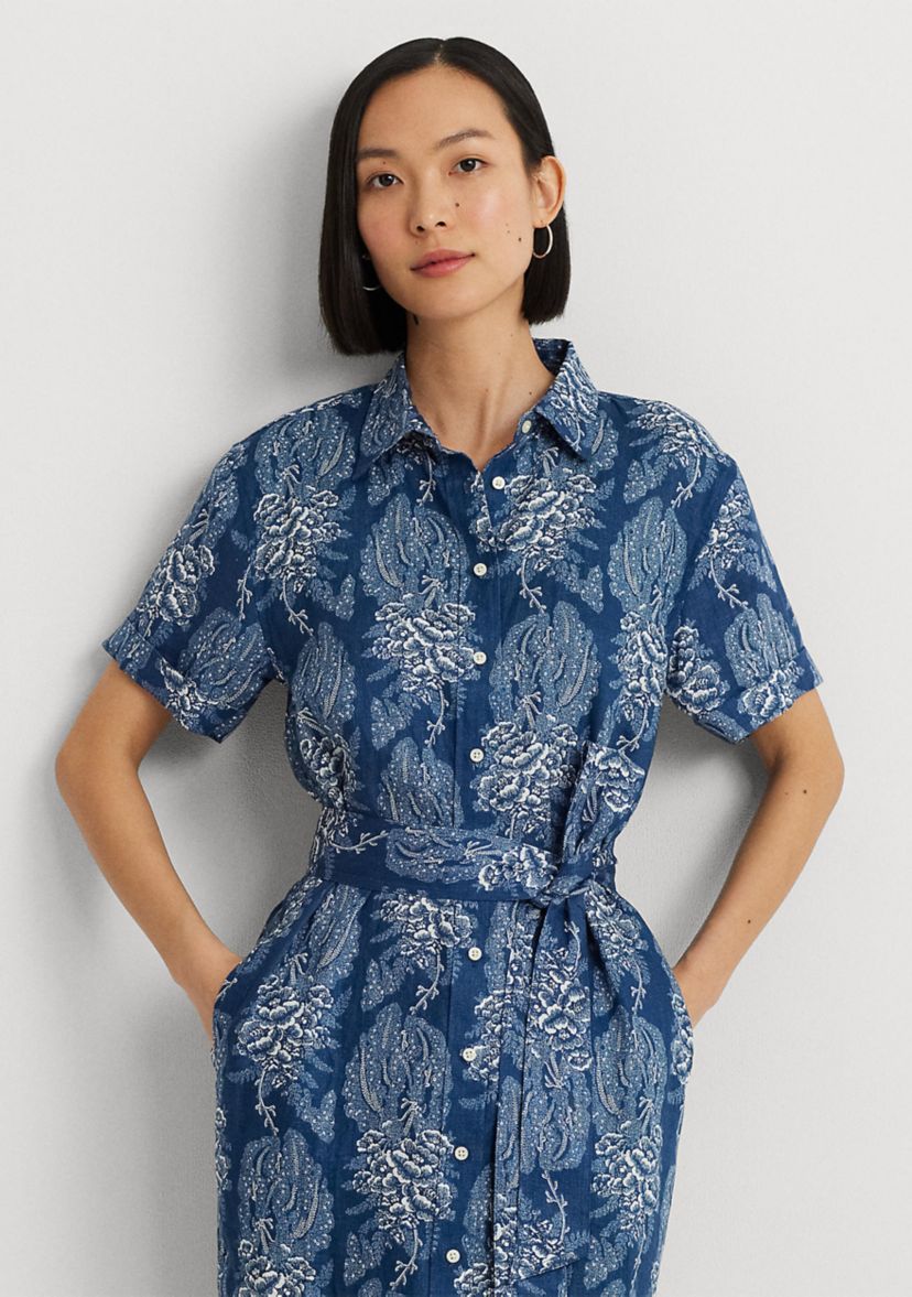 Floral Belted Linen Shirtdress