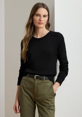 Lauren Ralph Lauren Women's Cotton-Blend Crewneck Sweater, Black, Large