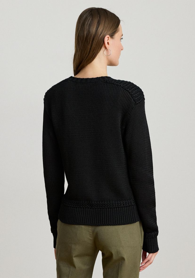 Womens Cotton-Blend Crewneck Sweater