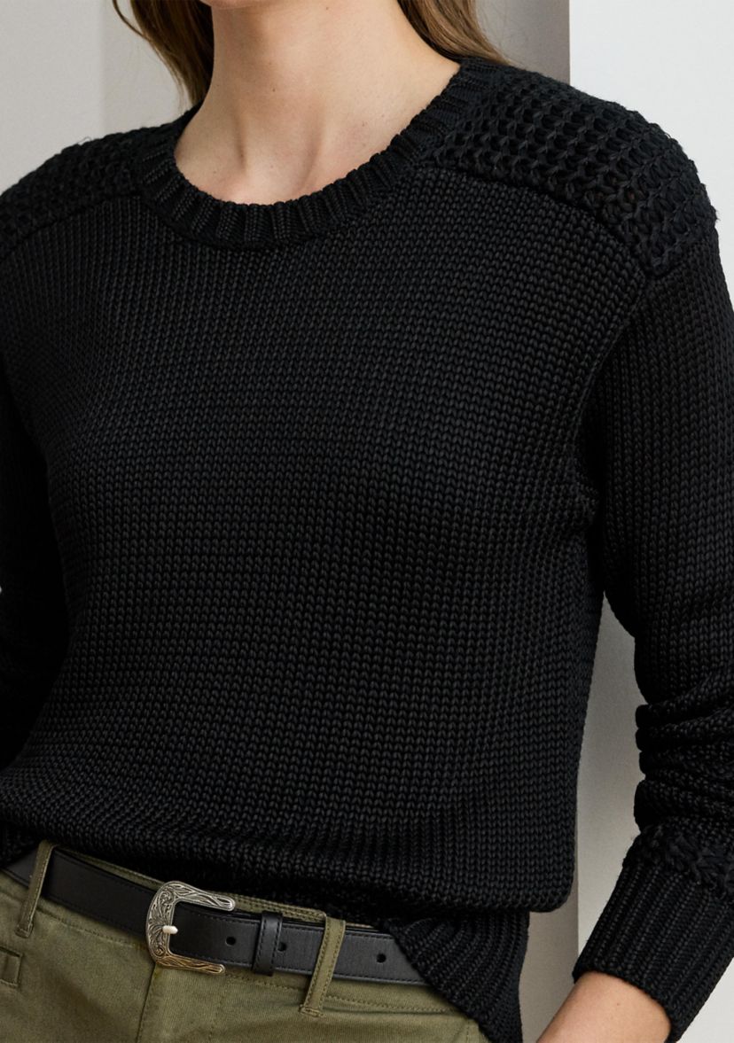 Womens Cotton-Blend Crewneck Sweater