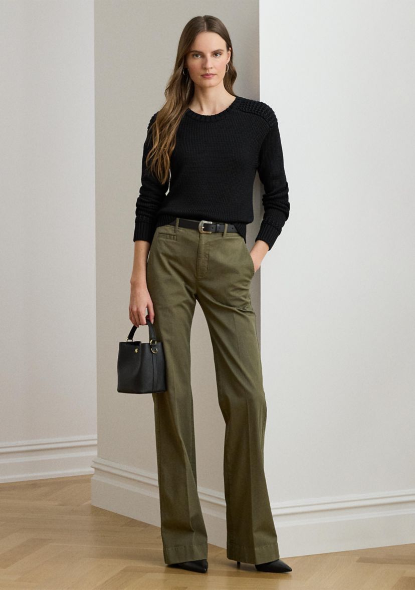 Womens Cotton-Blend Crewneck Sweater