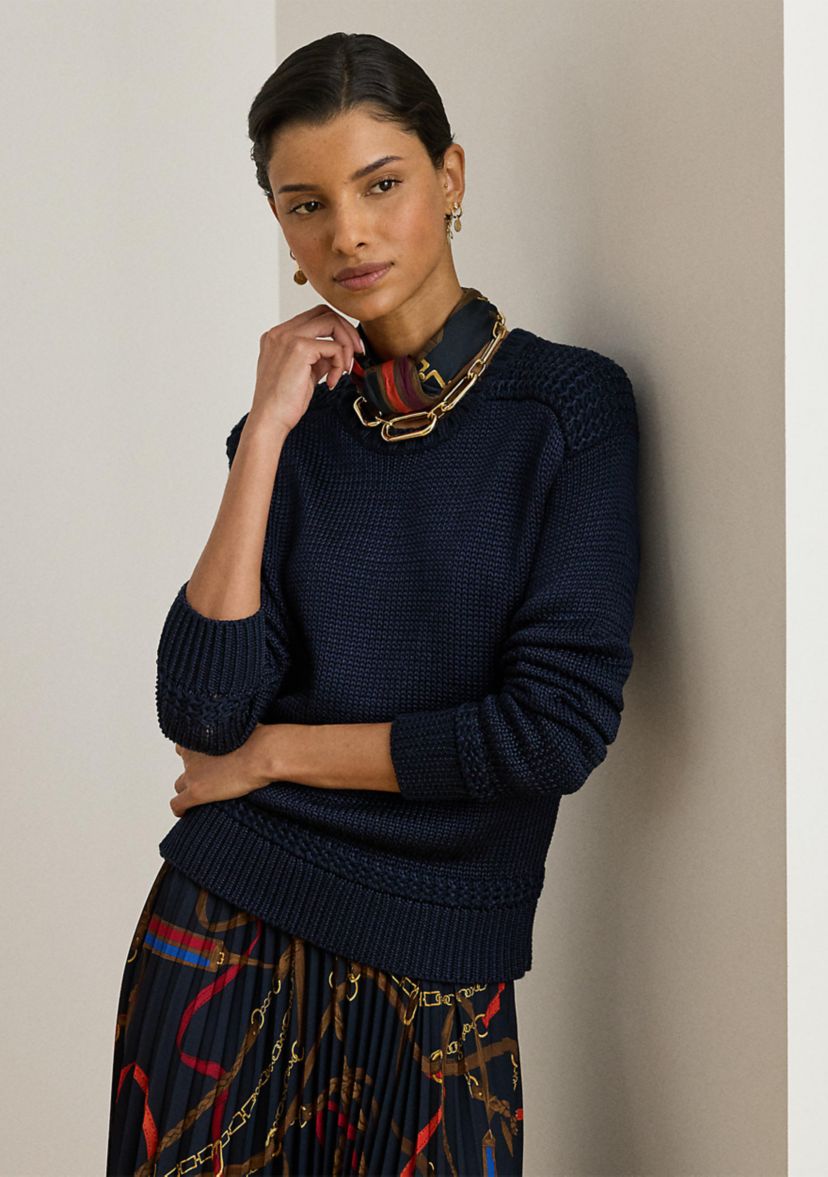 Womens Cotton-Blend Crewneck Sweater