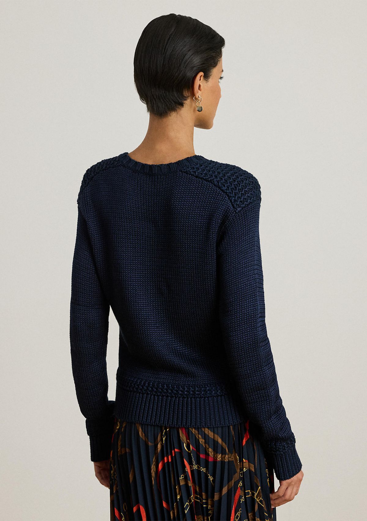 Womens Cotton-Blend Crewneck Sweater