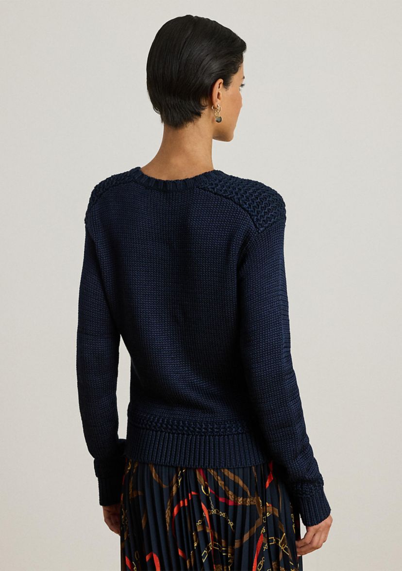 Womens Cotton-Blend Crewneck Sweater