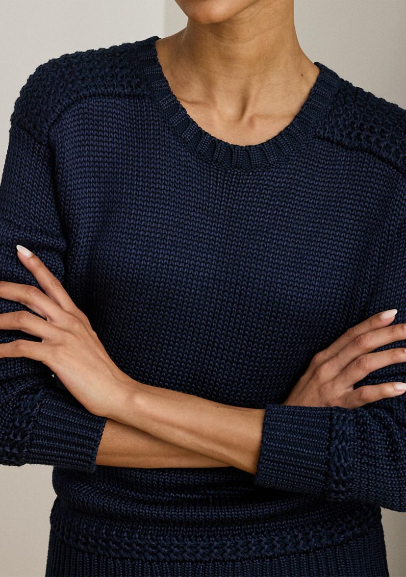 Womens Cotton-Blend Crewneck Sweater