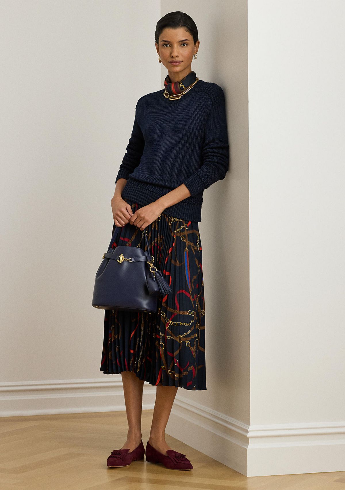 Womens Cotton-Blend Crewneck Sweater