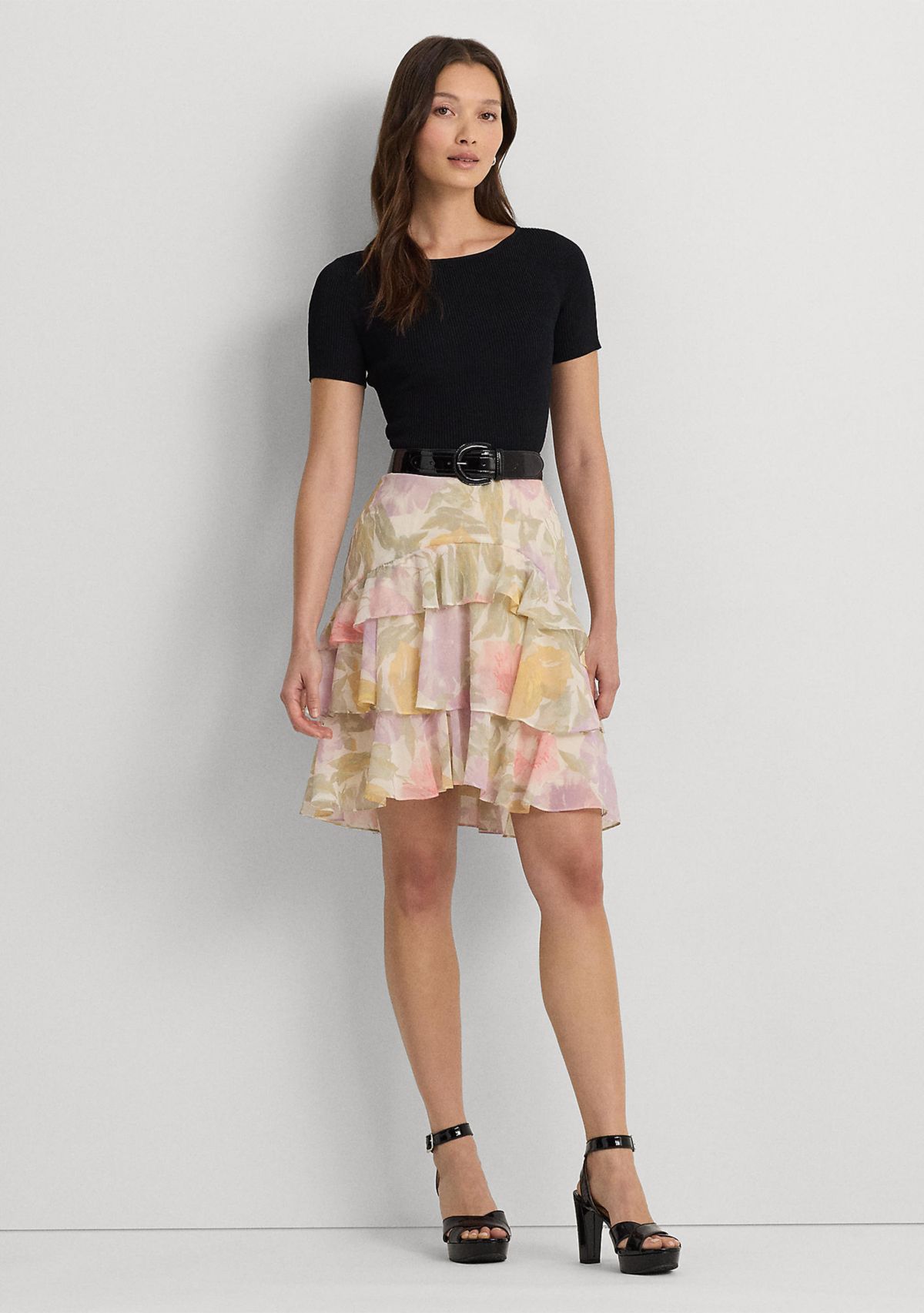 Womens Rib-Knit Cropped Short-Sleeve Sweater