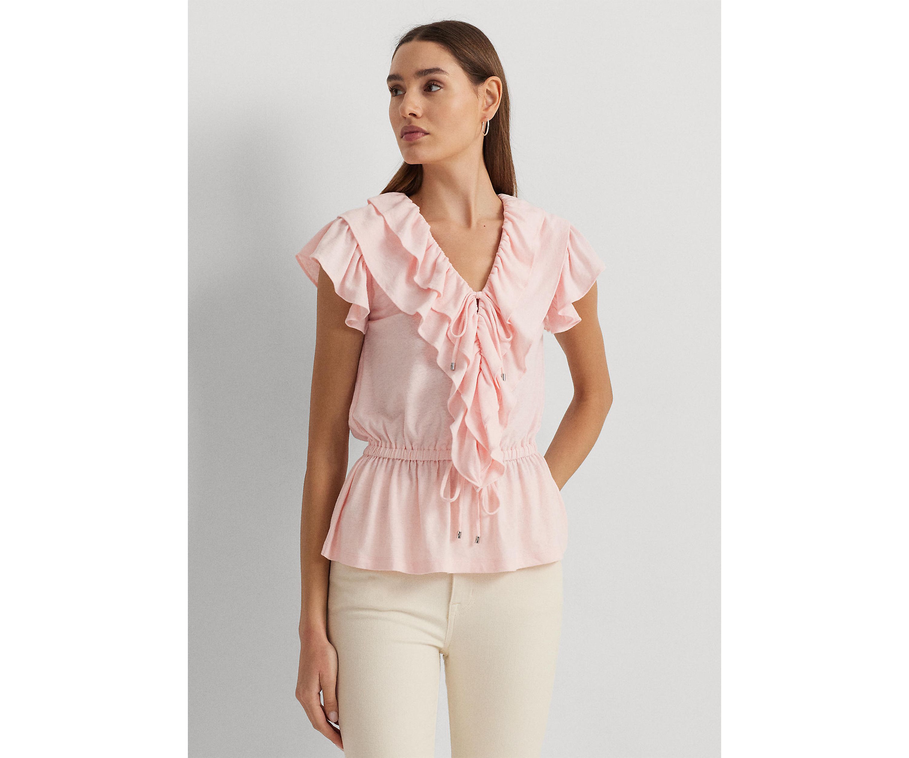 Ruffle Trim Jersey Peplum Top